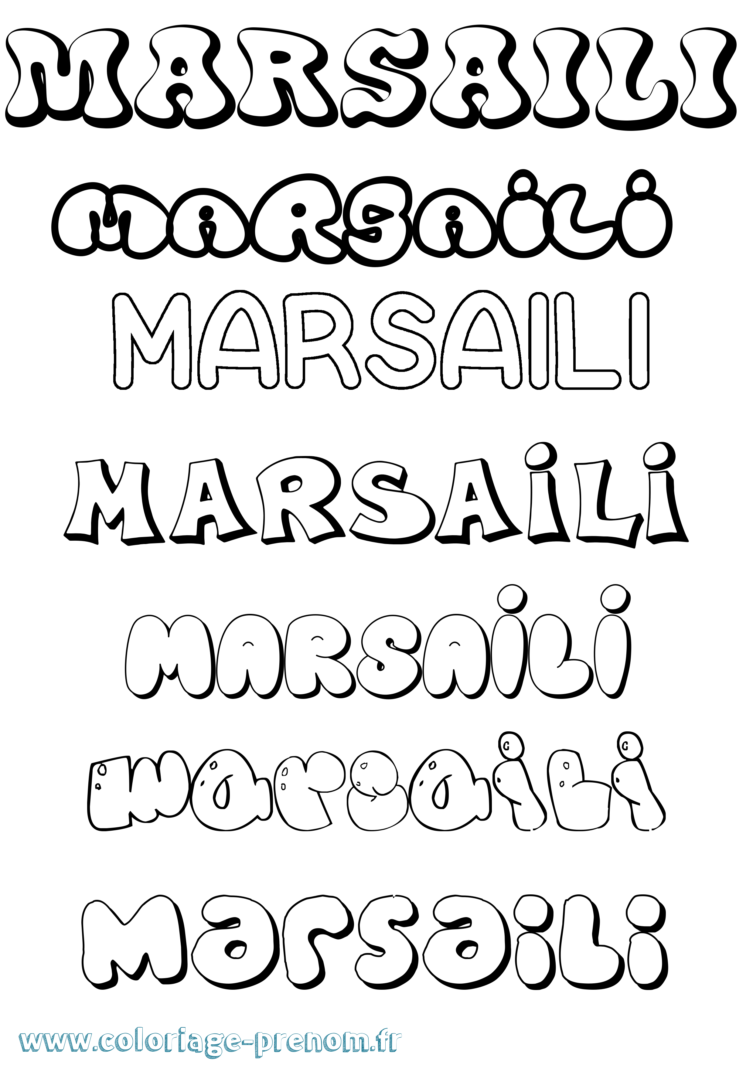 Coloriage prénom Marsaili Bubble