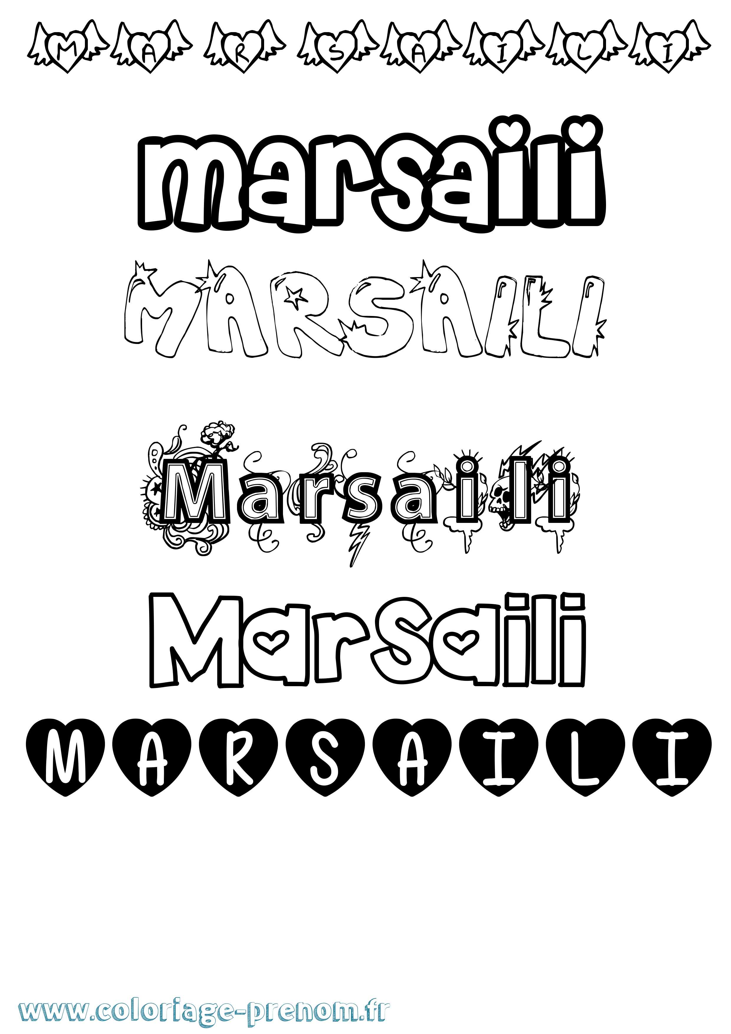 Coloriage prénom Marsaili Girly