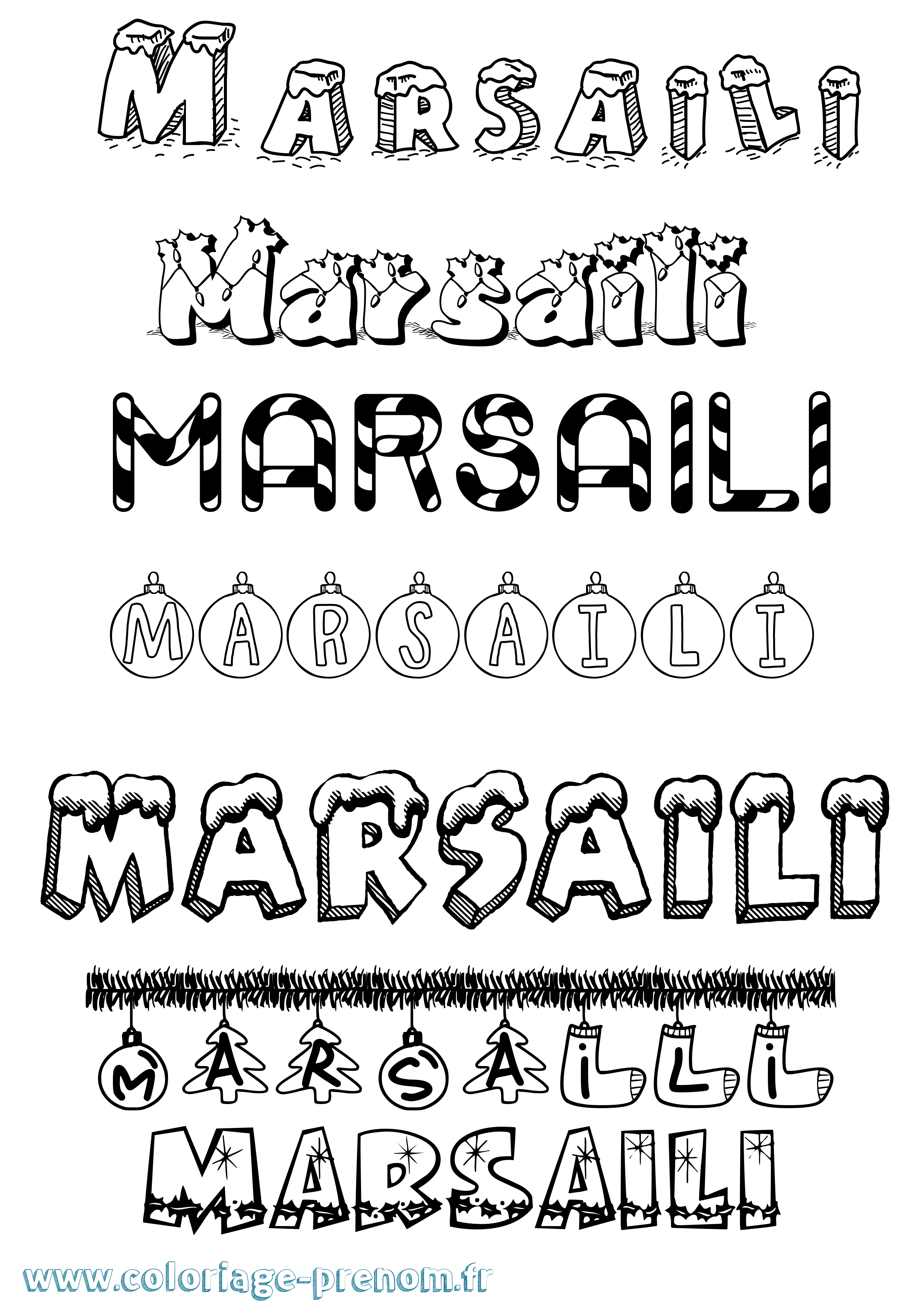 Coloriage prénom Marsaili Noël