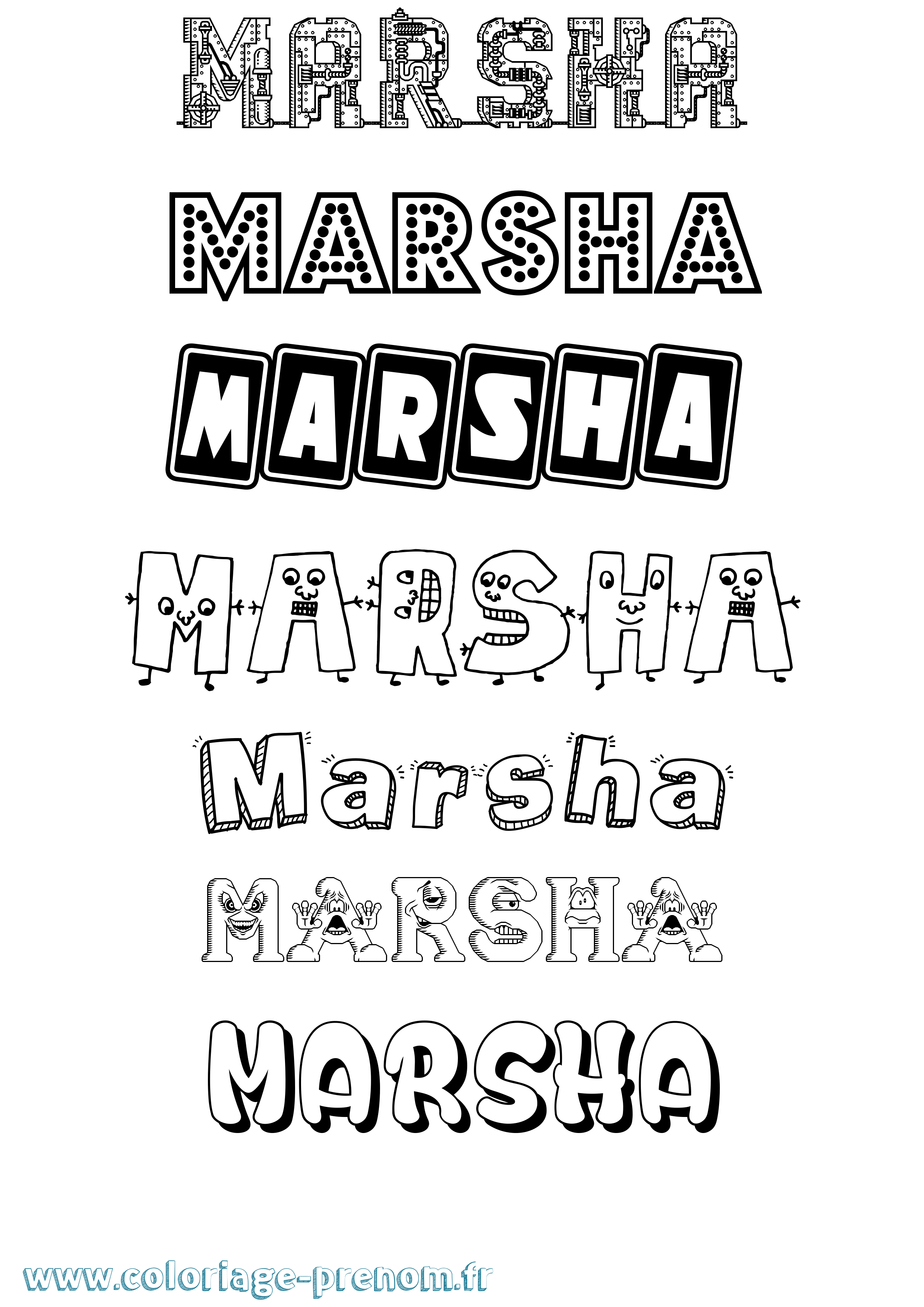 Coloriage prénom Marsha Fun