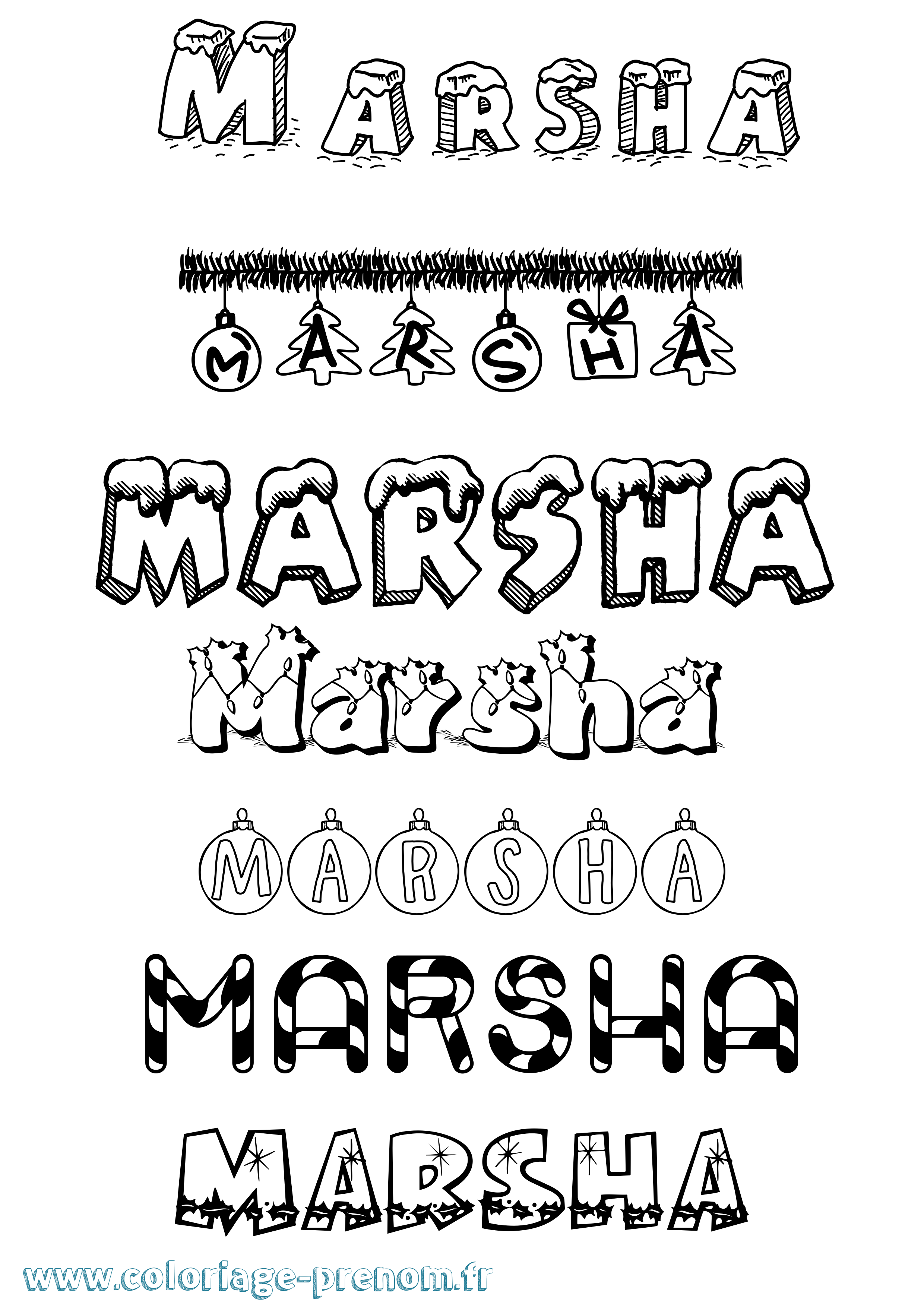 Coloriage prénom Marsha Noël