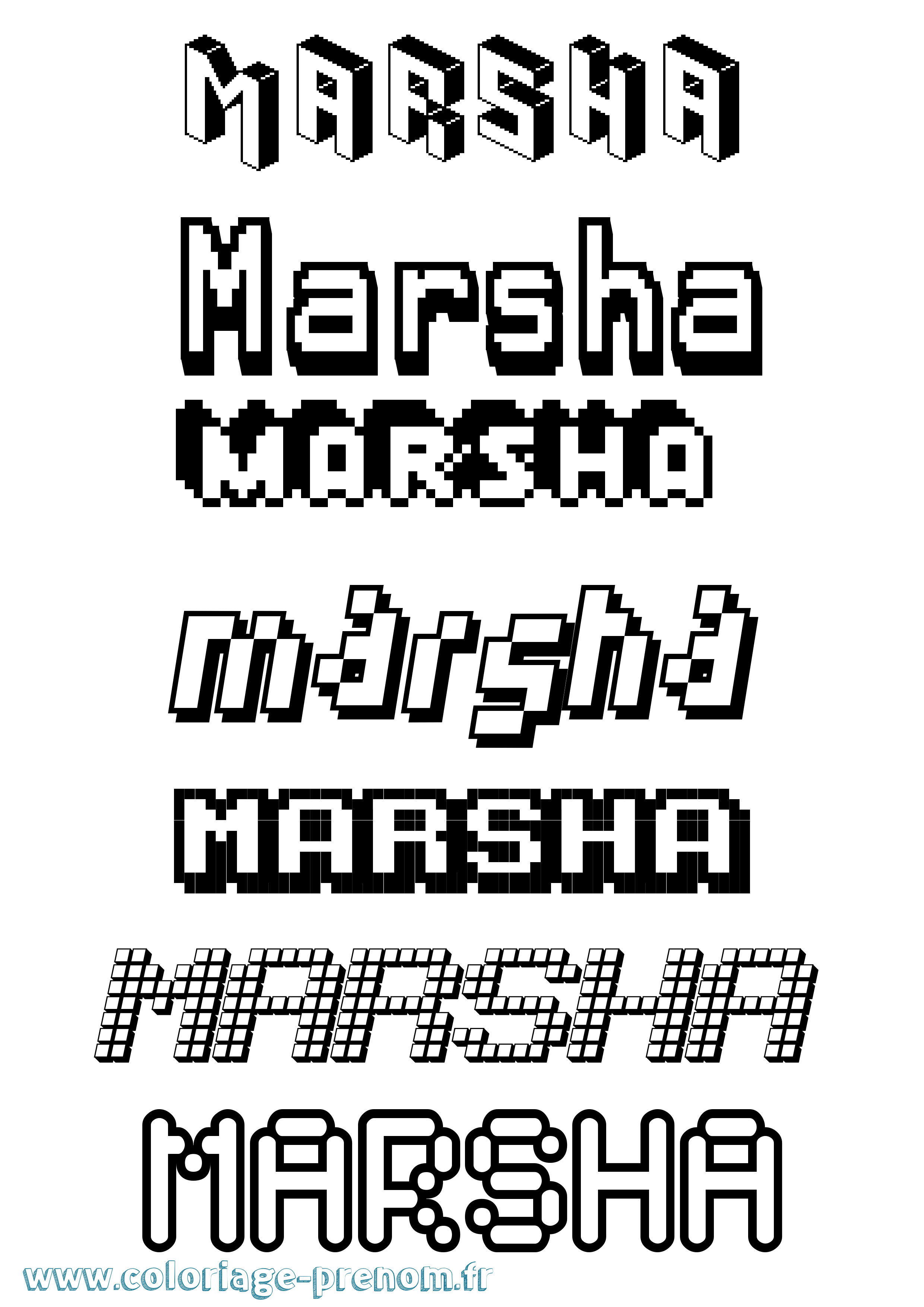 Coloriage prénom Marsha Pixel