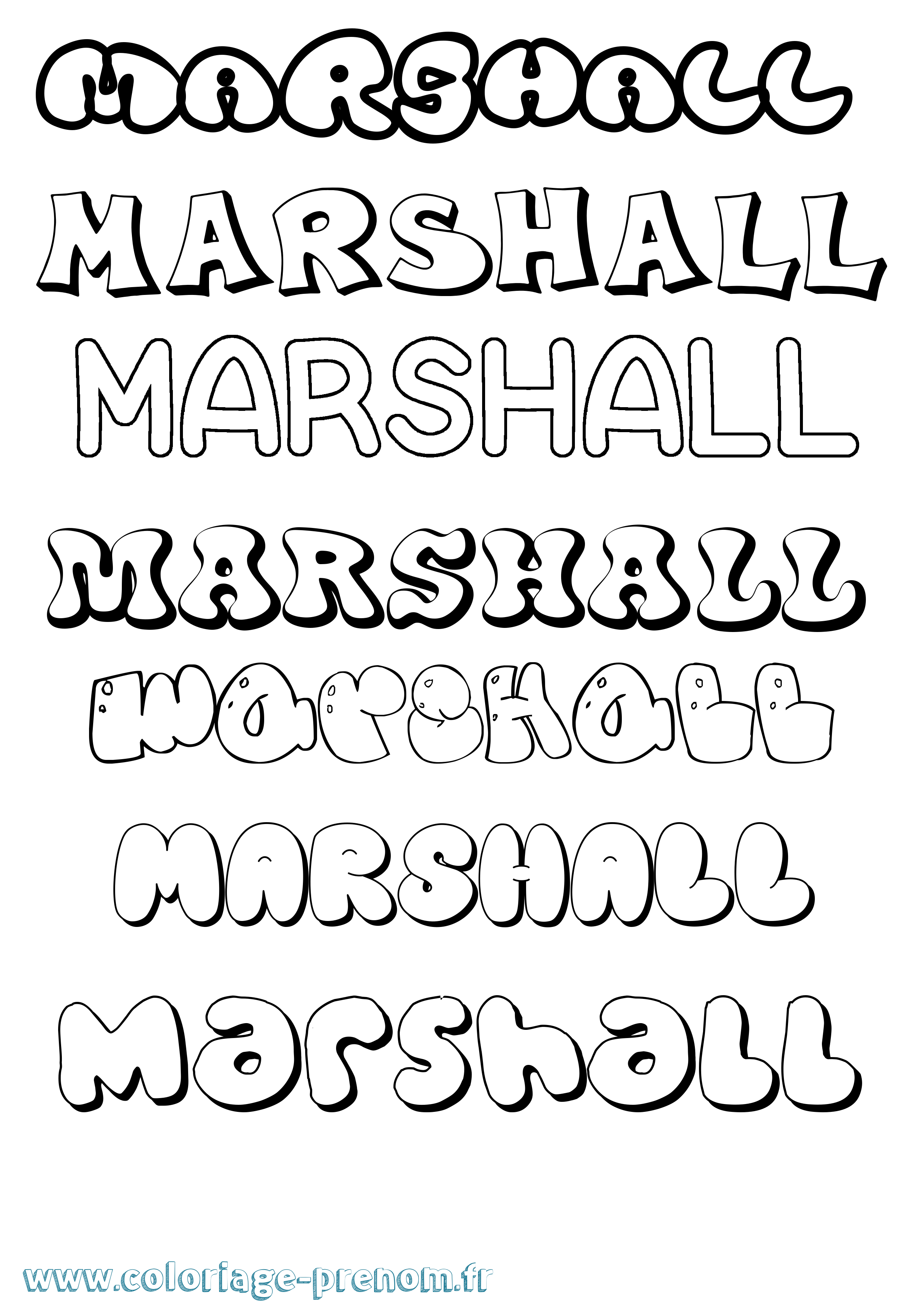 Coloriage prénom Marshall Bubble