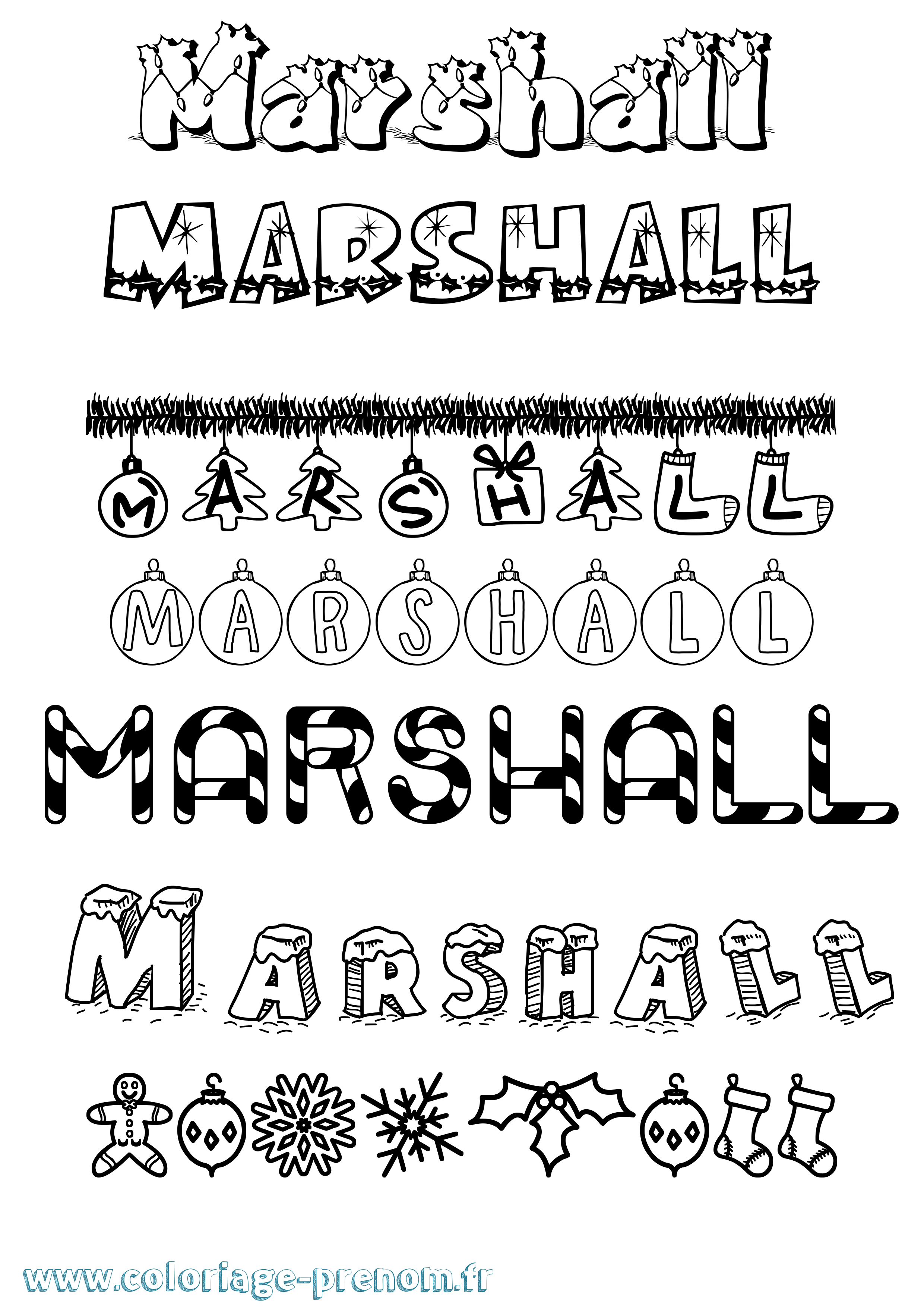 Coloriage prénom Marshall Noël
