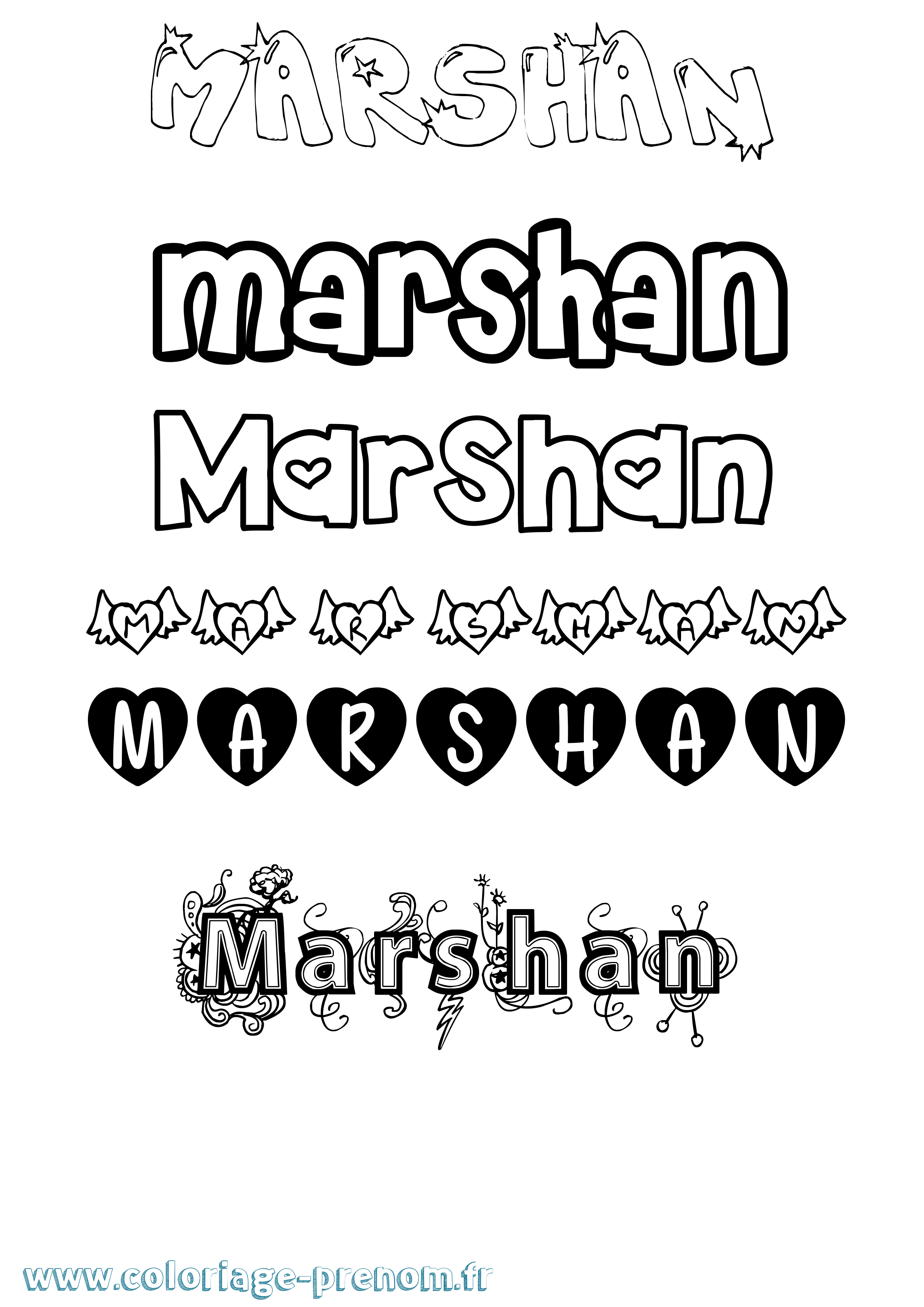 Coloriage prénom Marshan Girly