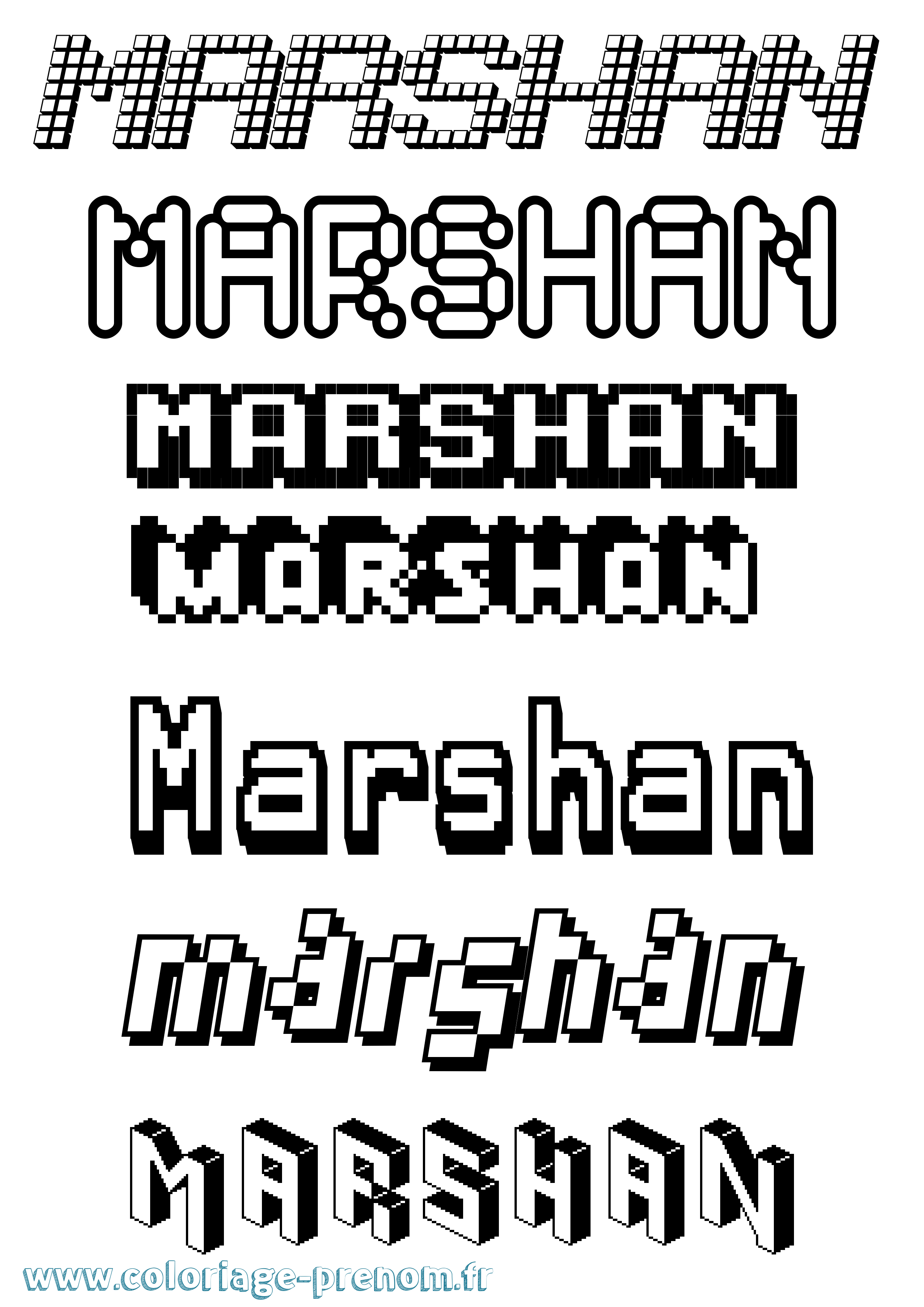 Coloriage prénom Marshan Pixel