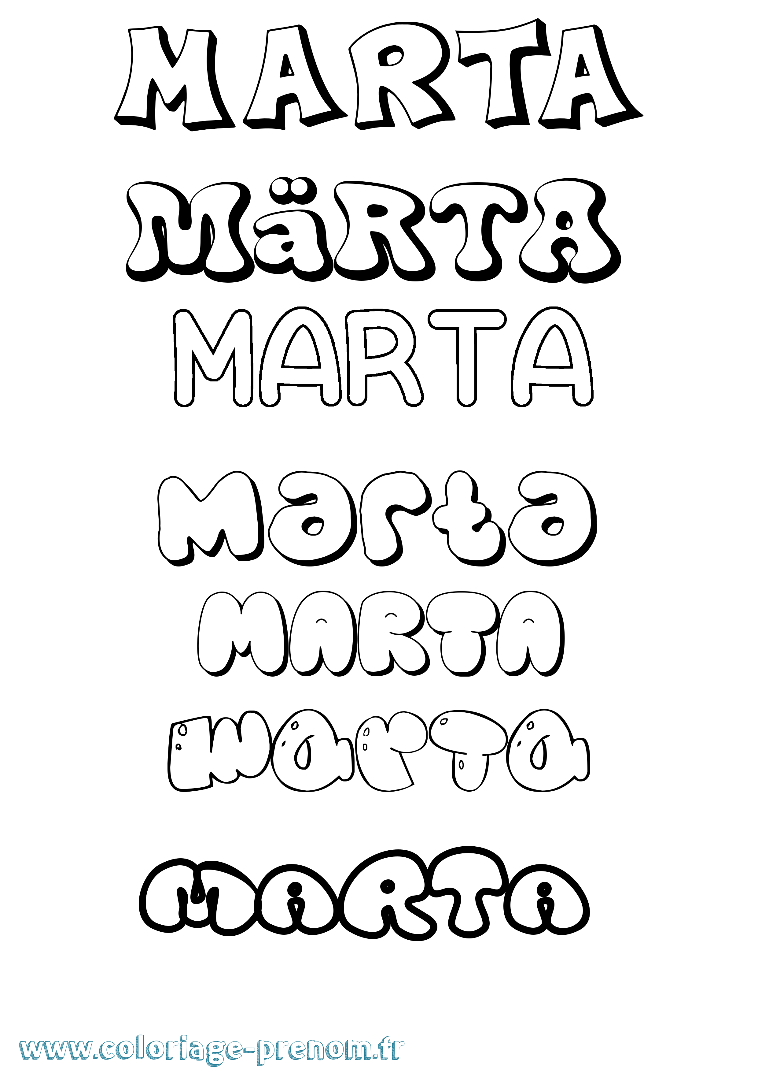 Coloriage prénom Märta Bubble