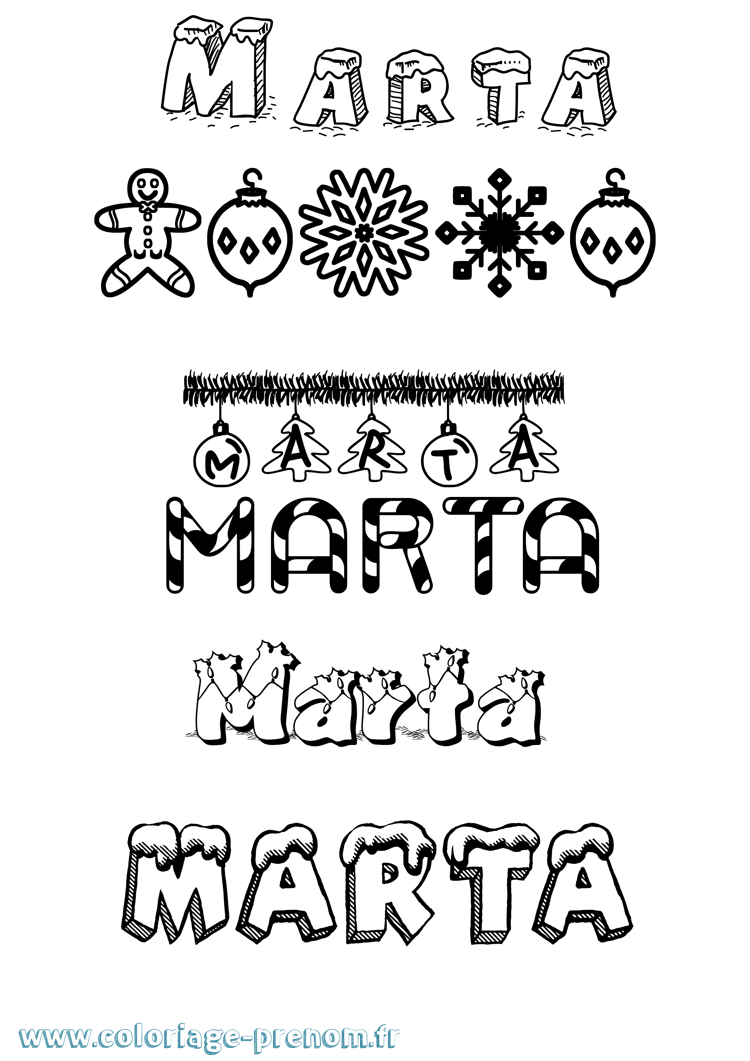 Coloriage prénom Marta Noël