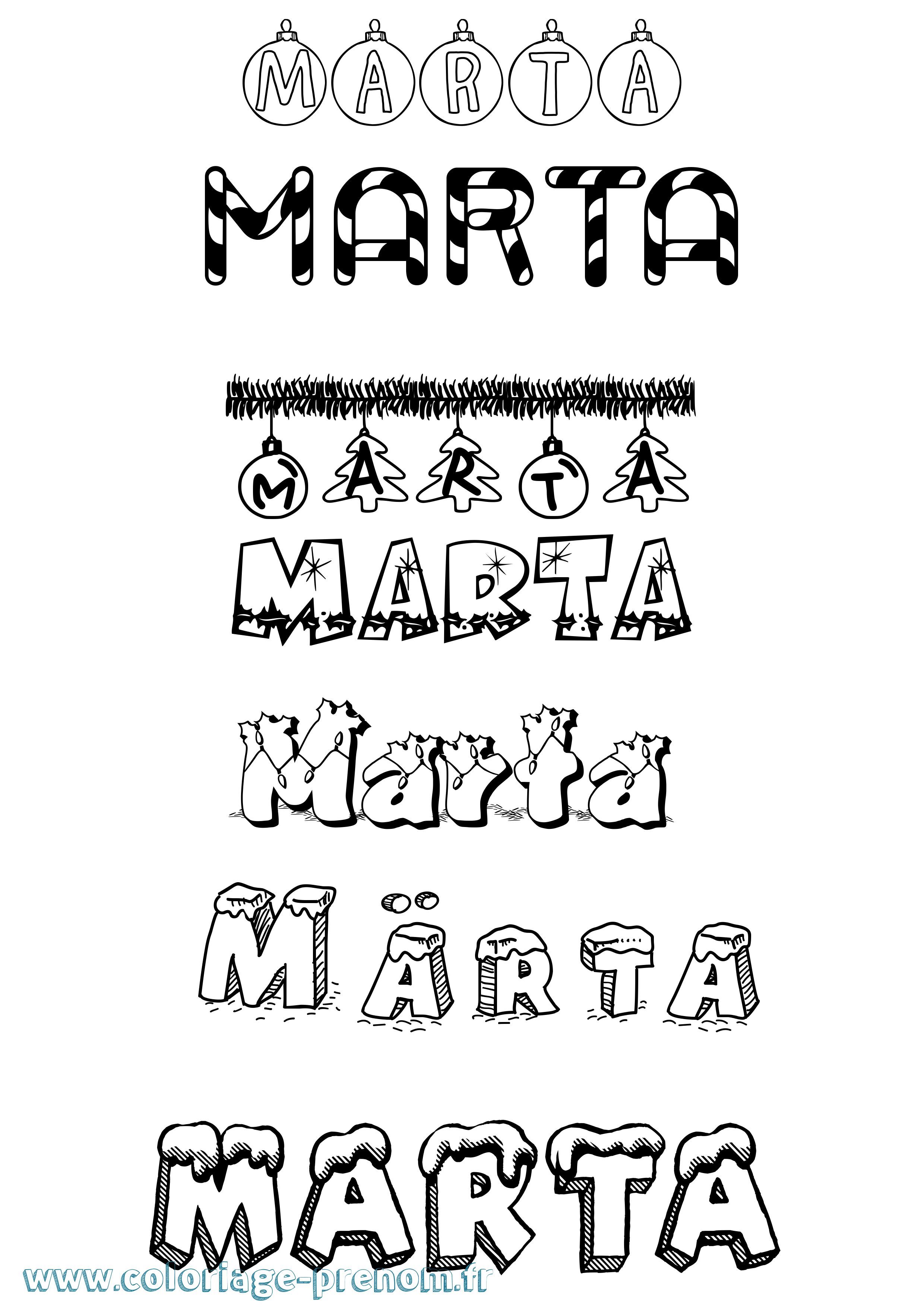 Coloriage Märta Noël Coloriage prénom Märta Noël