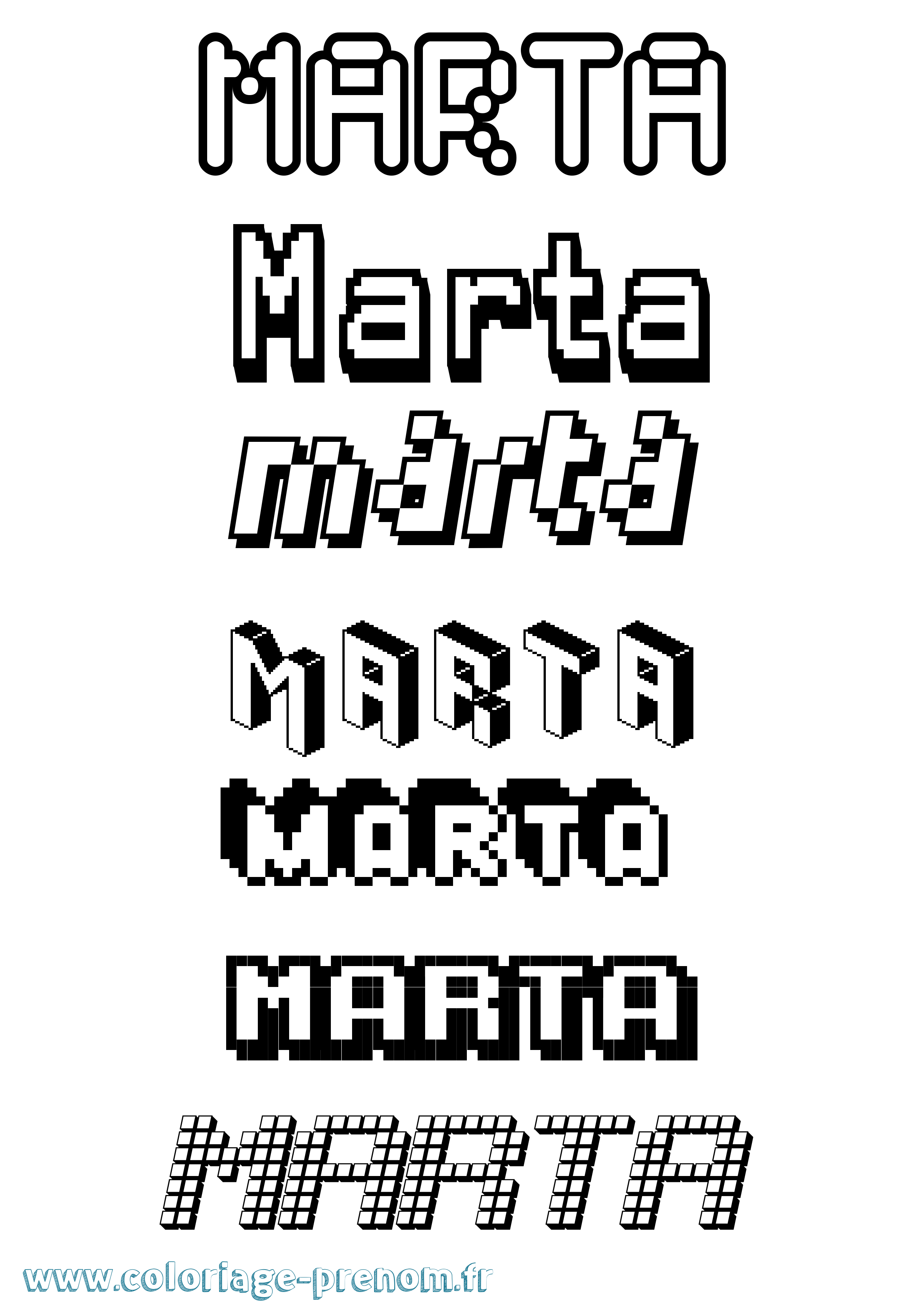 Coloriage prénom Marta Pixel