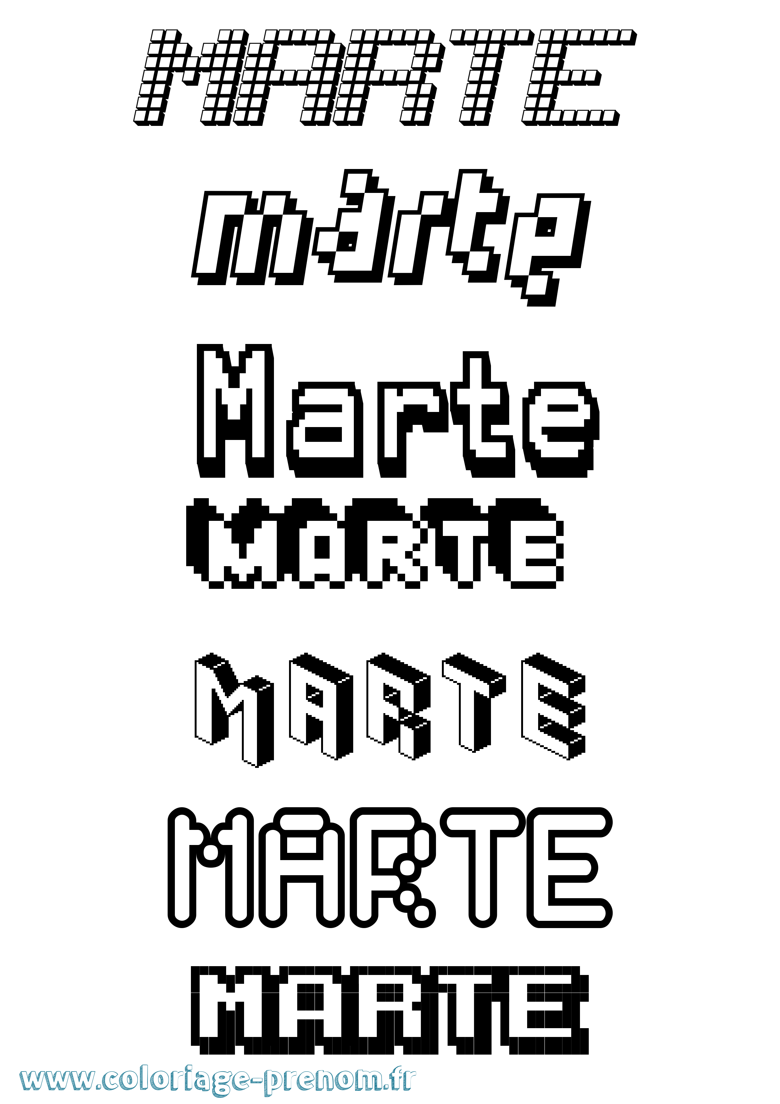 Coloriage prénom Marte Pixel