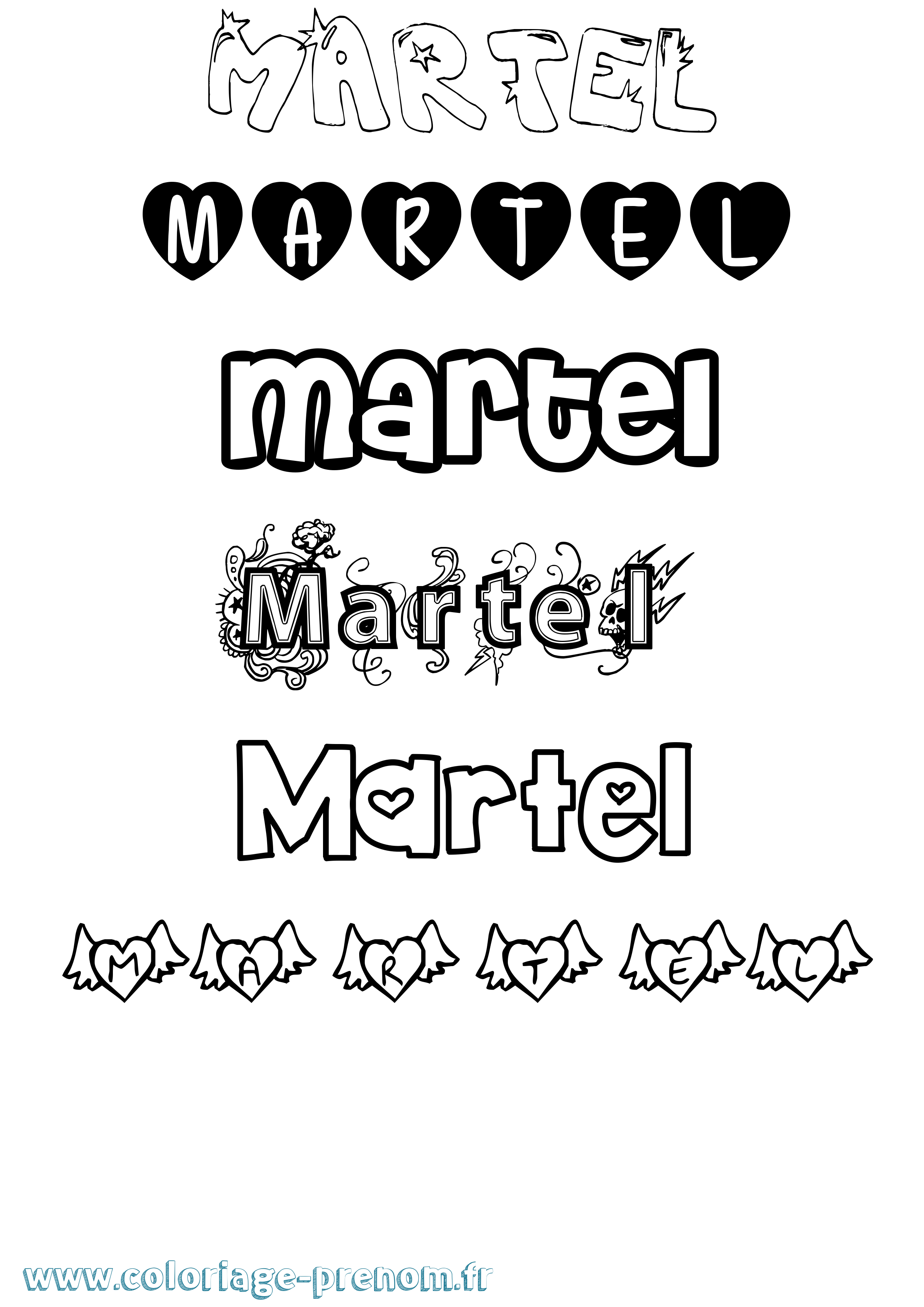 Coloriage prénom Martel Girly