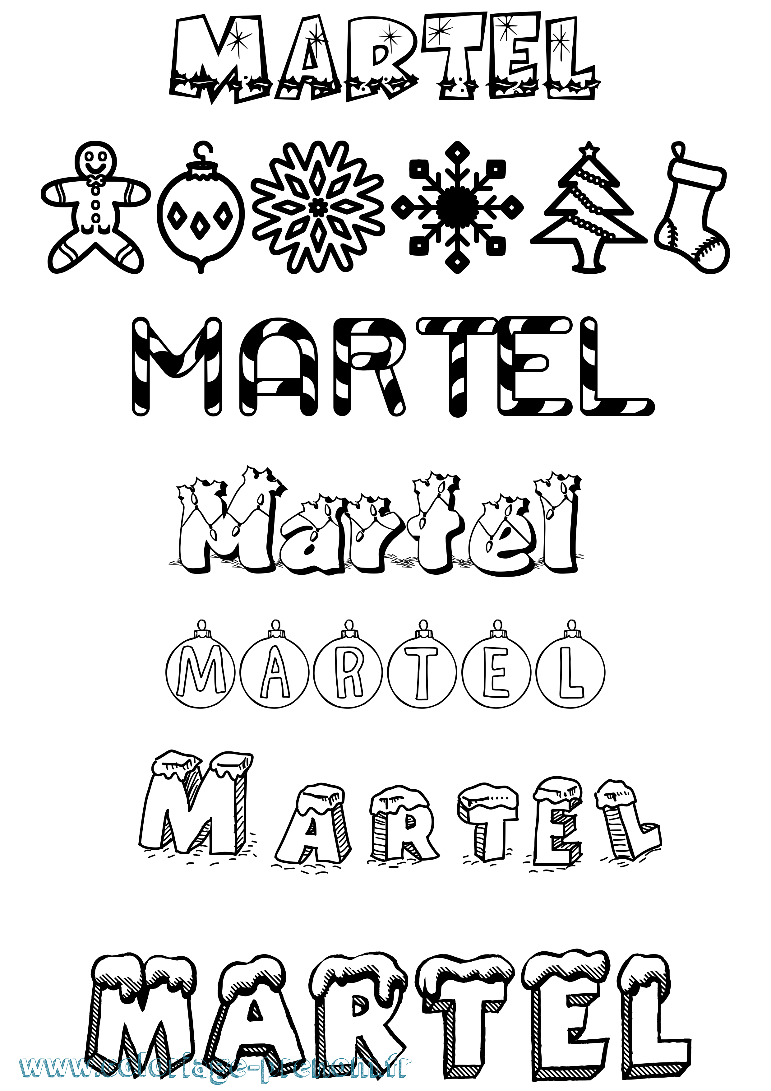 Coloriage prénom Martel Noël