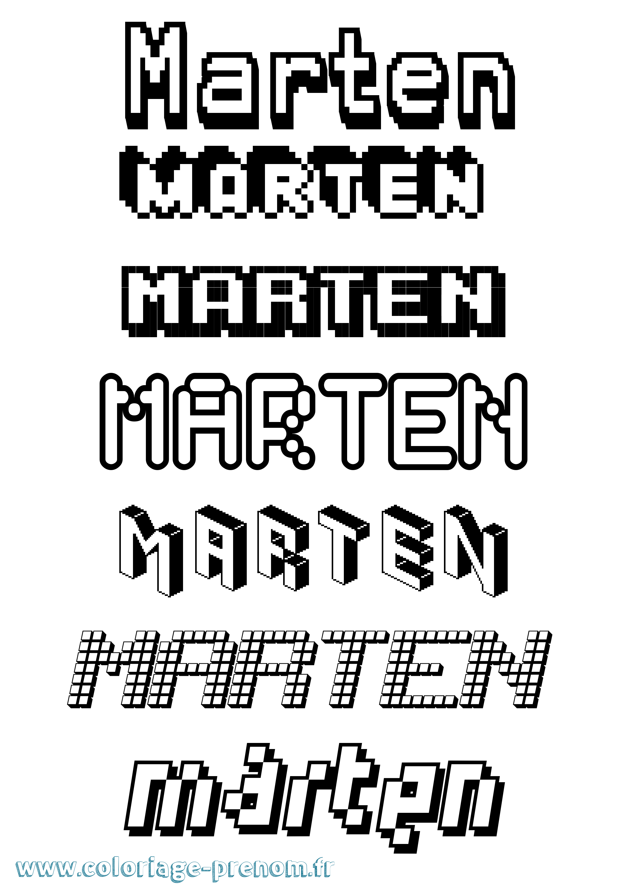 Coloriage prénom Marten Pixel