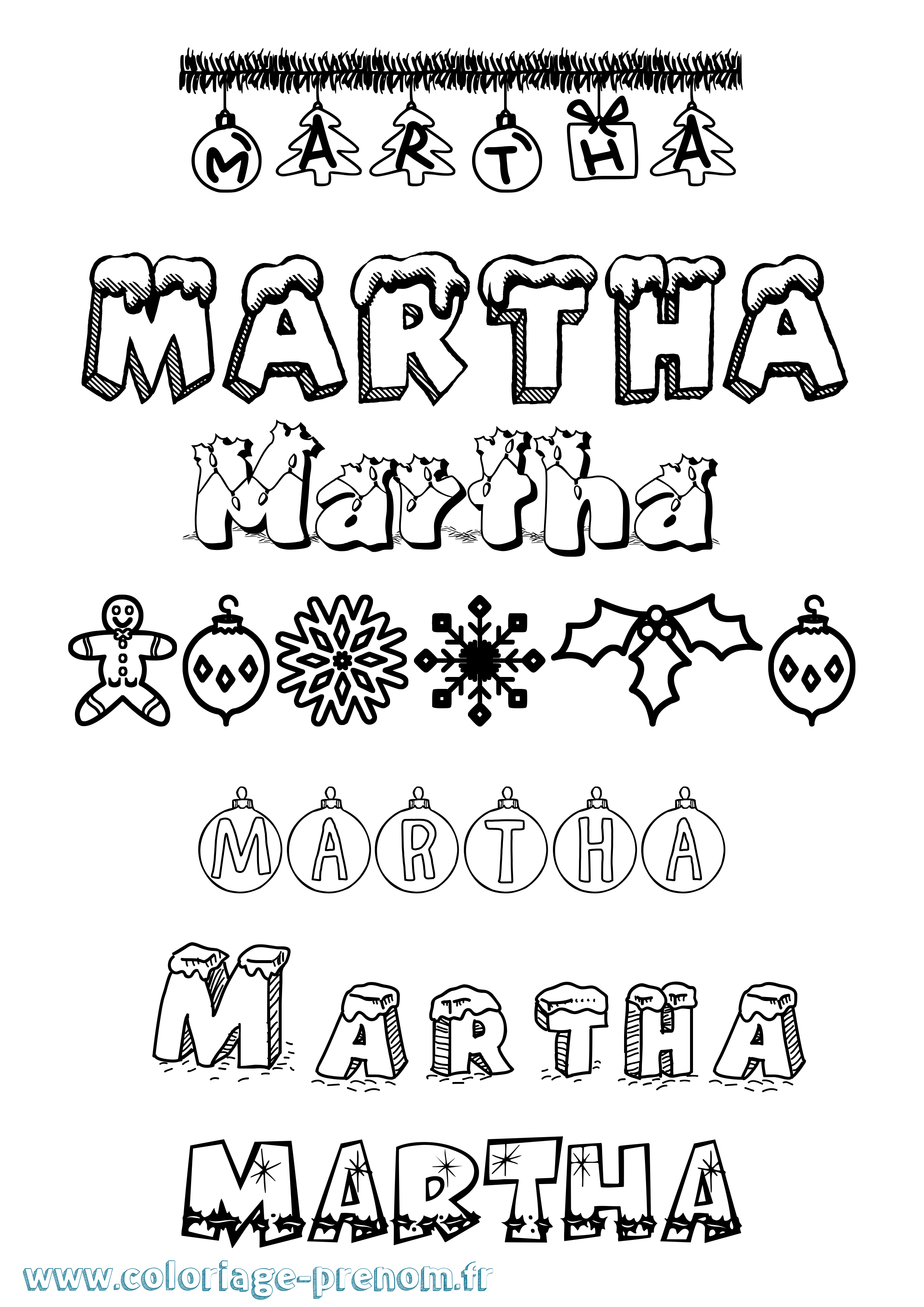Coloriage prénom Martha Noël