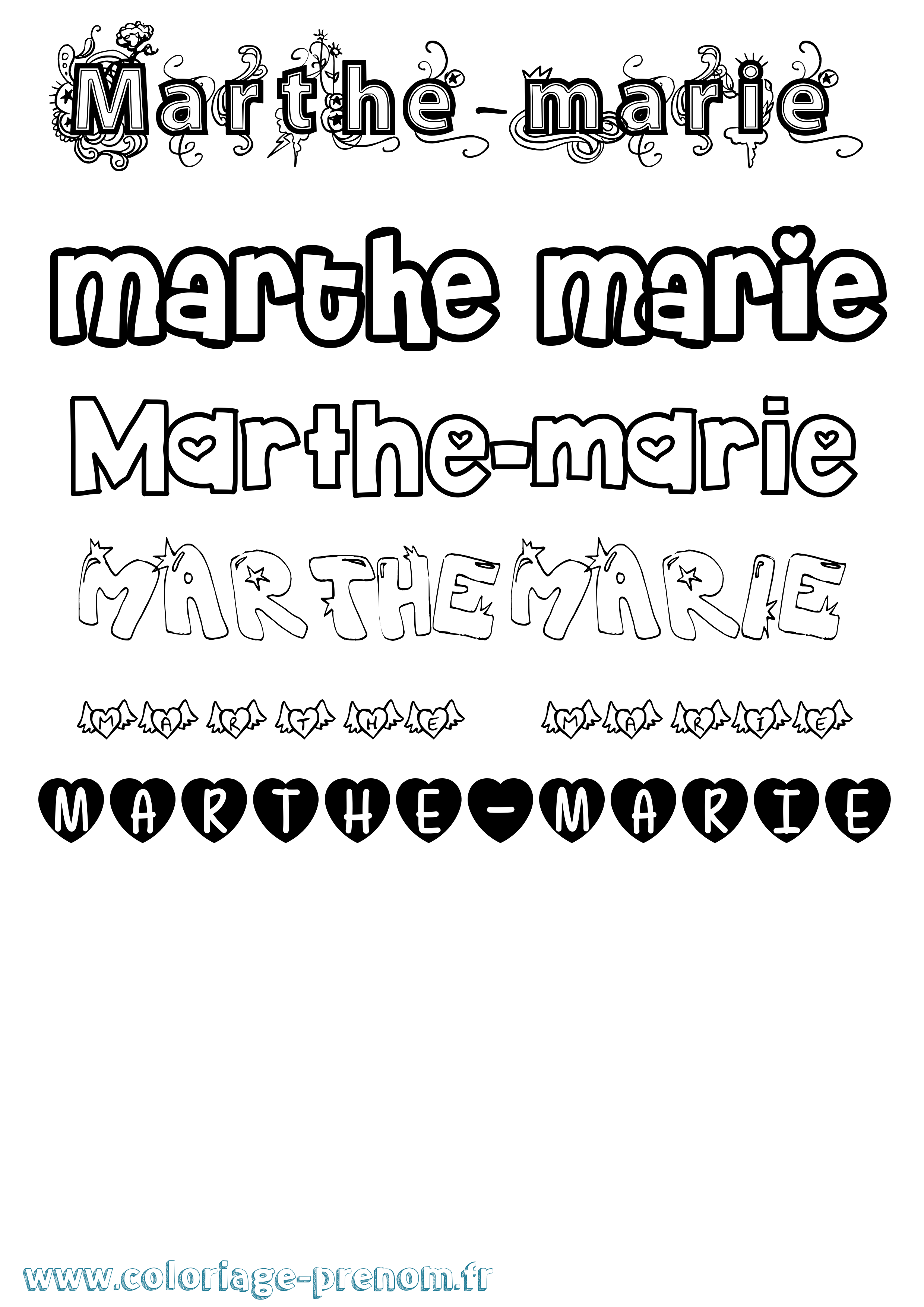 Coloriage prénom Marthe-Marie Girly