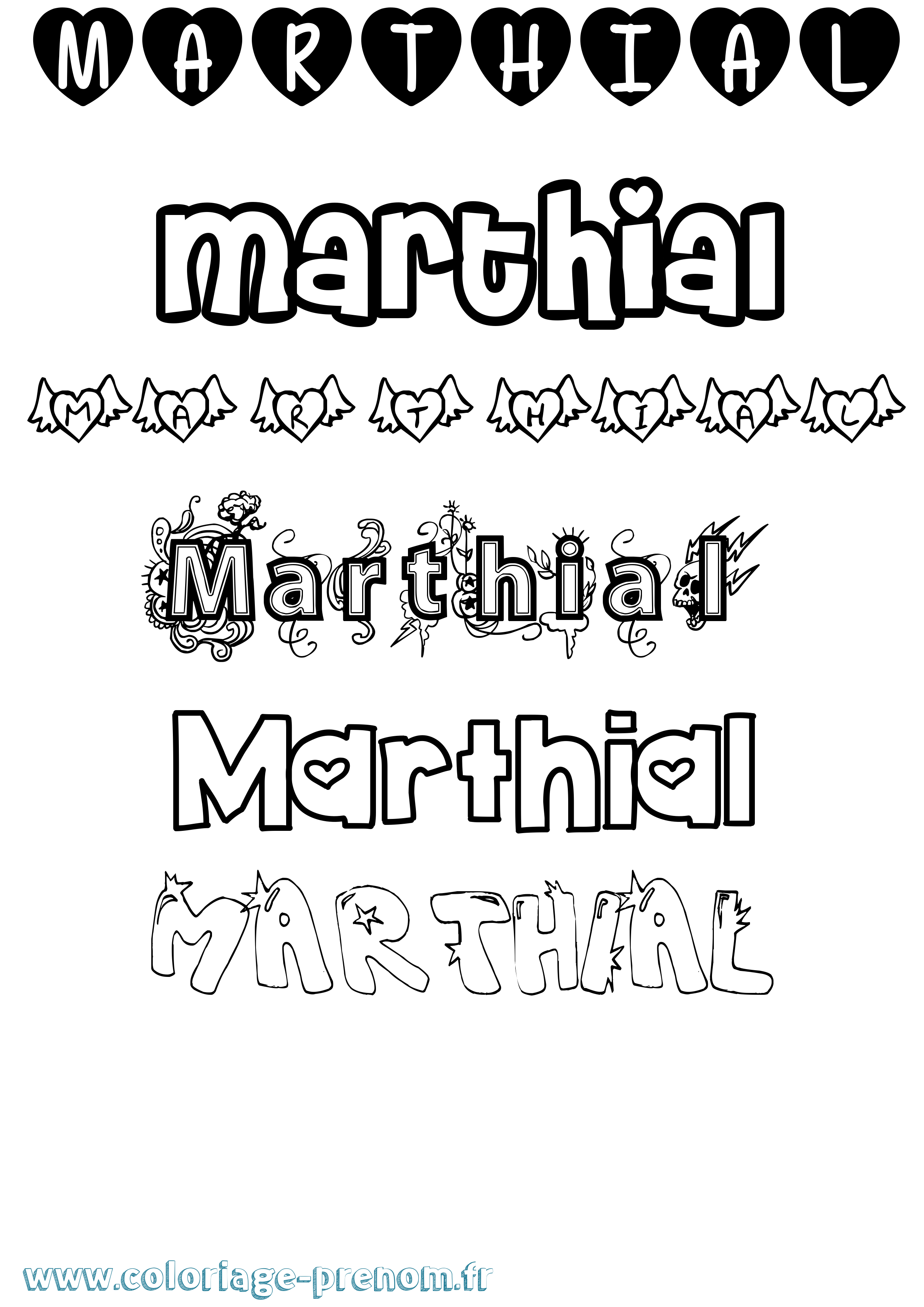 Coloriage prénom Marthial Girly