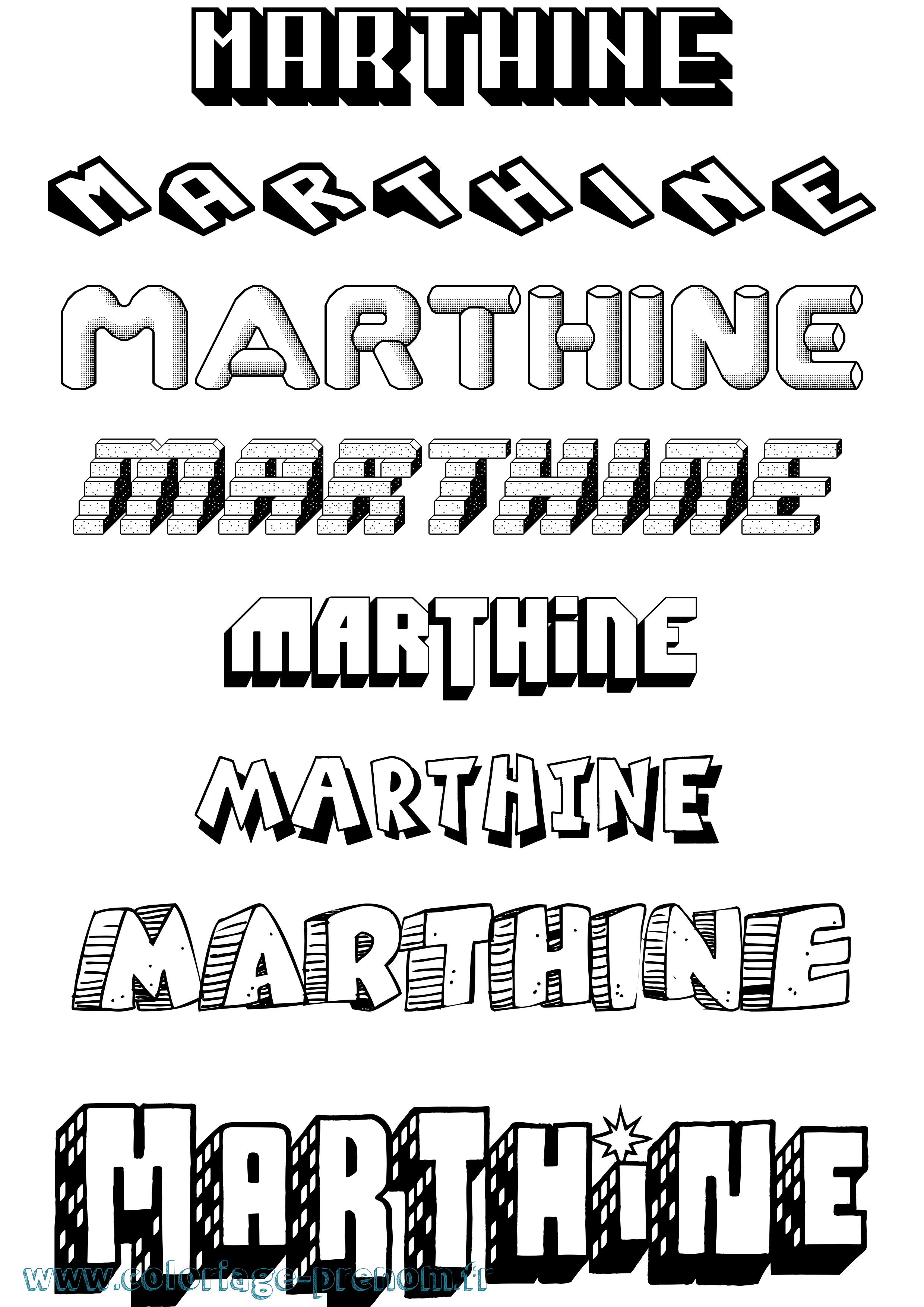 Coloriage Marthine Effet 3D Coloriage prénom Marthine Effet 3D