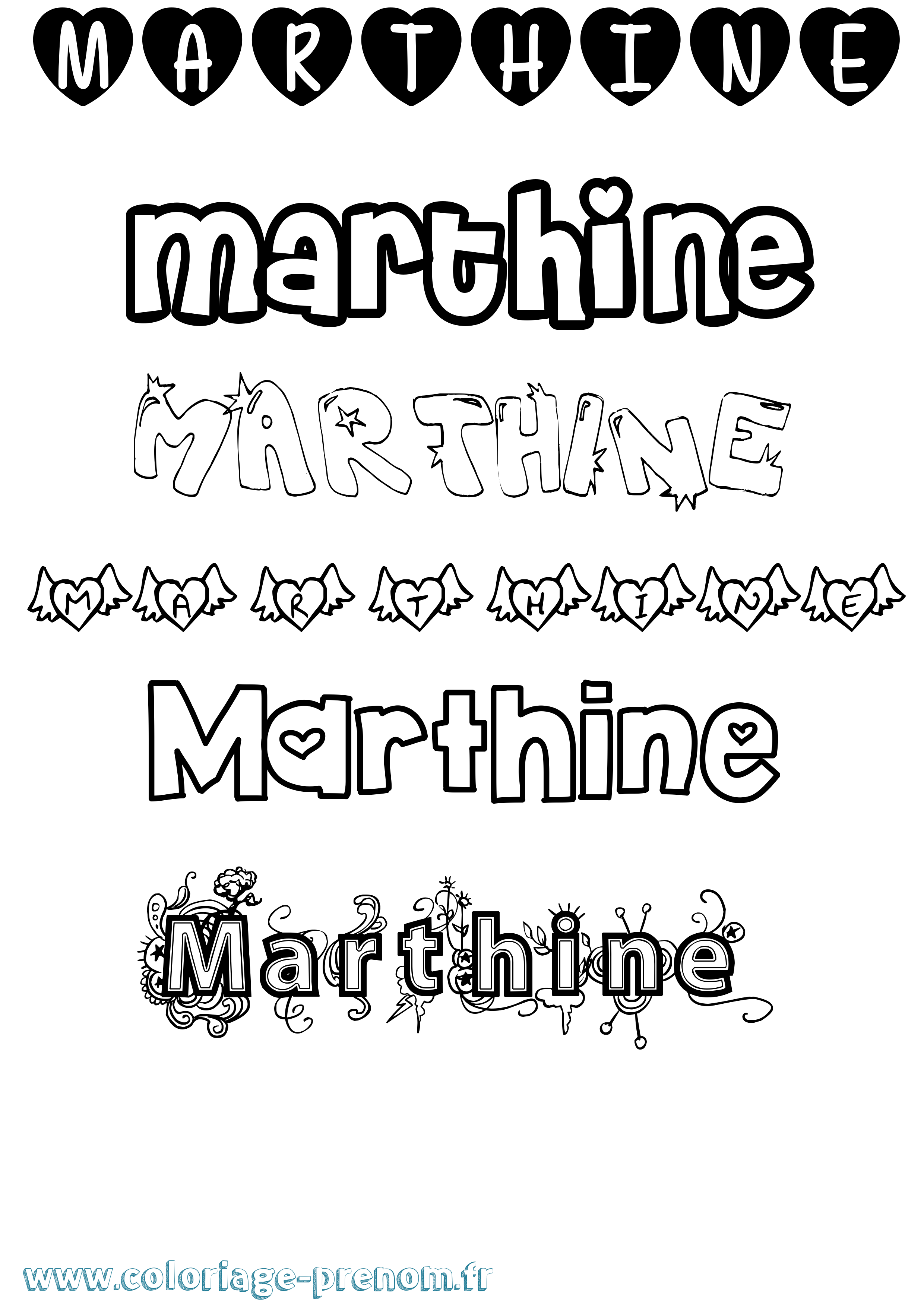 Coloriage Marthine Girly Coloriage prénom Marthine Girly