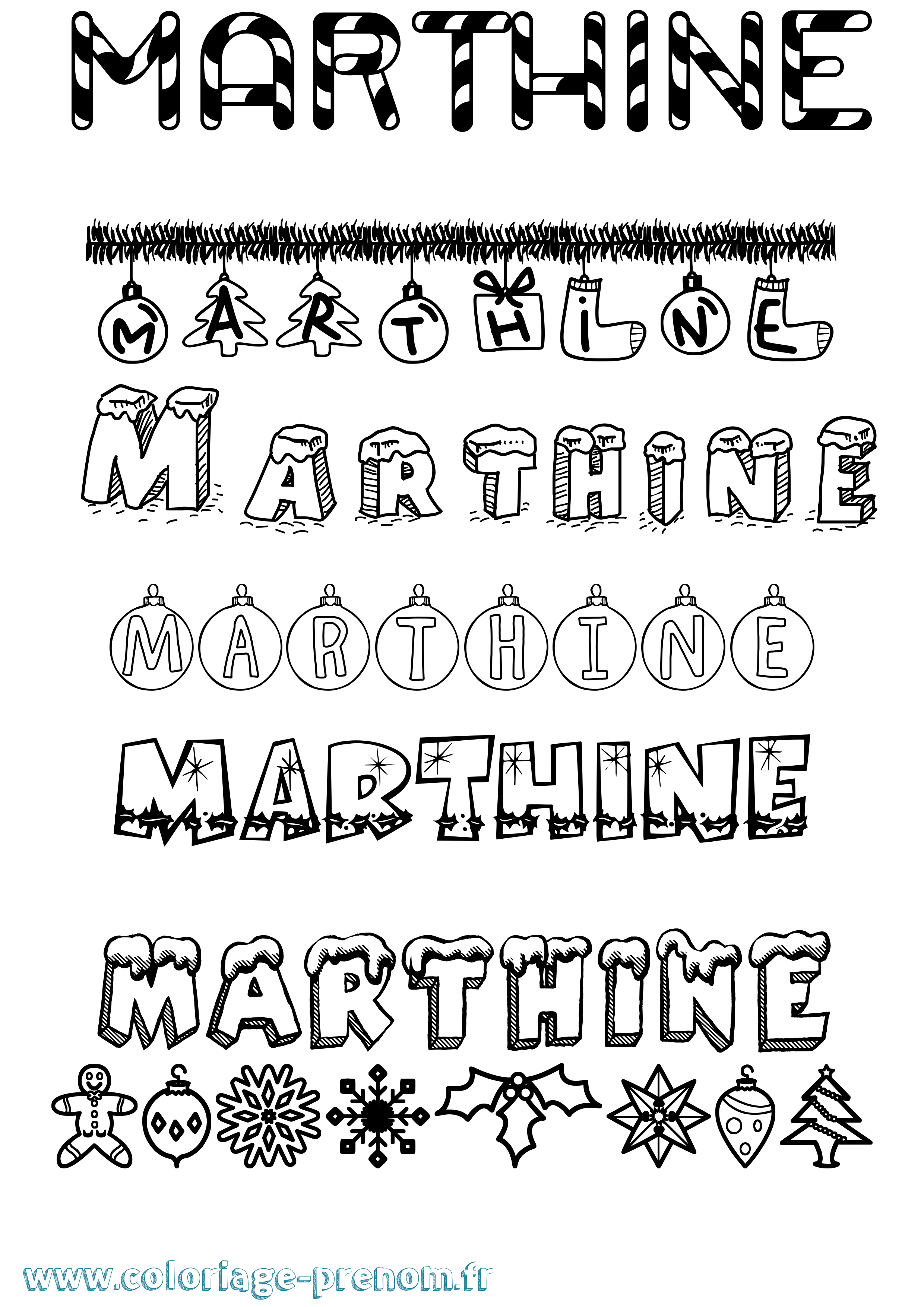 Coloriage Marthine Noël Coloriage prénom Marthine Noël