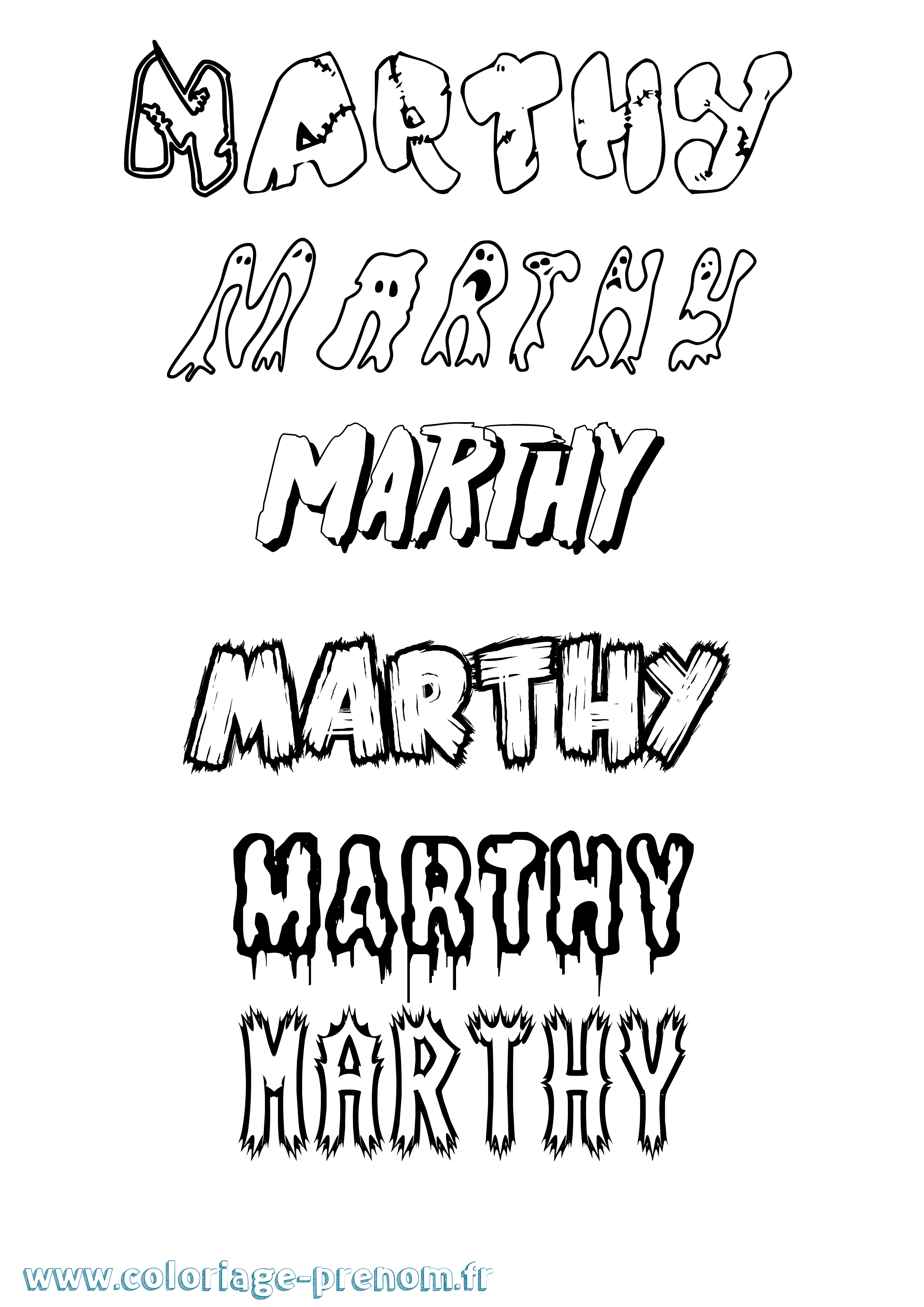 Coloriage prénom Marthy Frisson