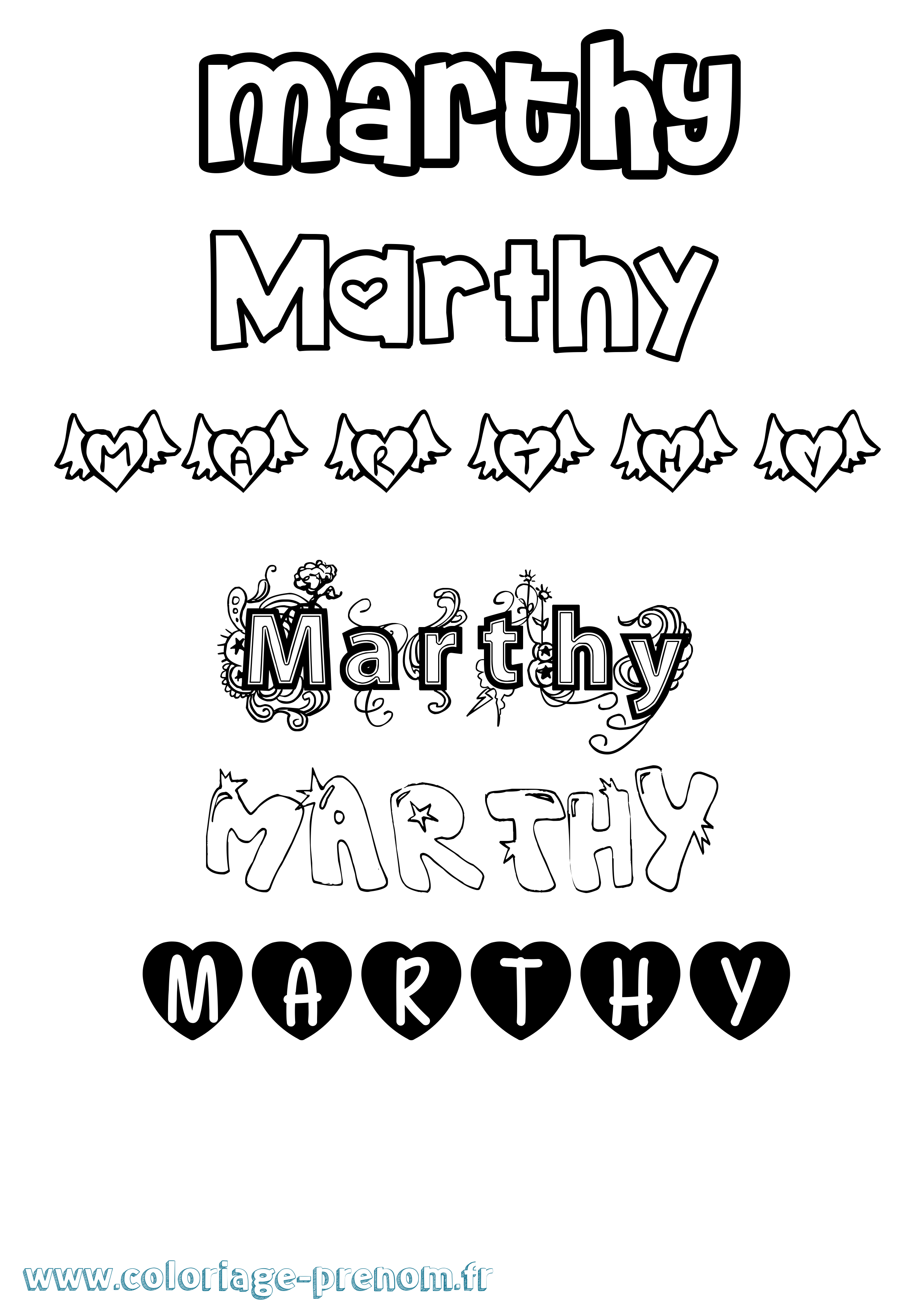Coloriage prénom Marthy Girly