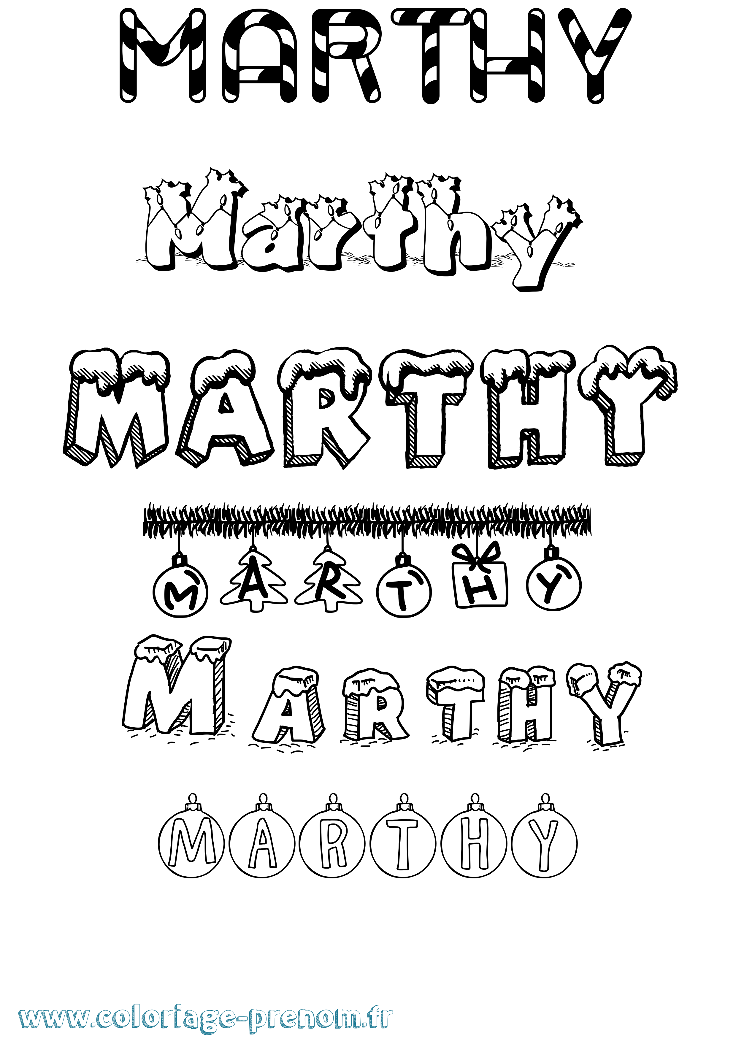 Coloriage Marthy Noël Coloriage prénom Marthy Noël