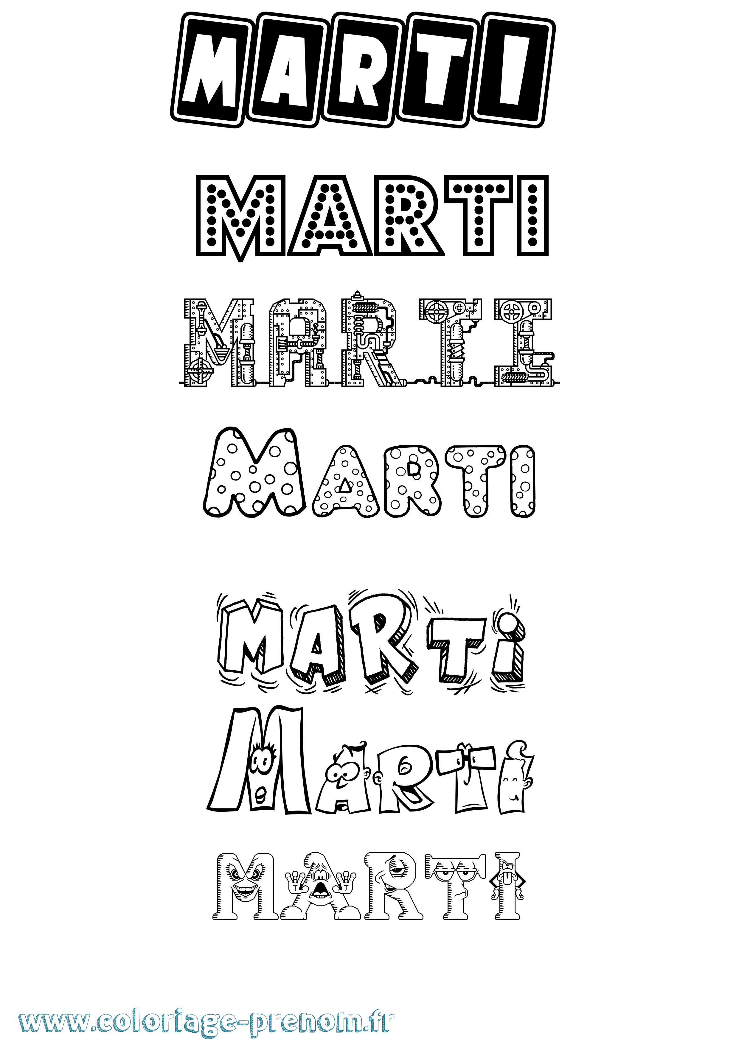 Coloriage prénom Marti Fun