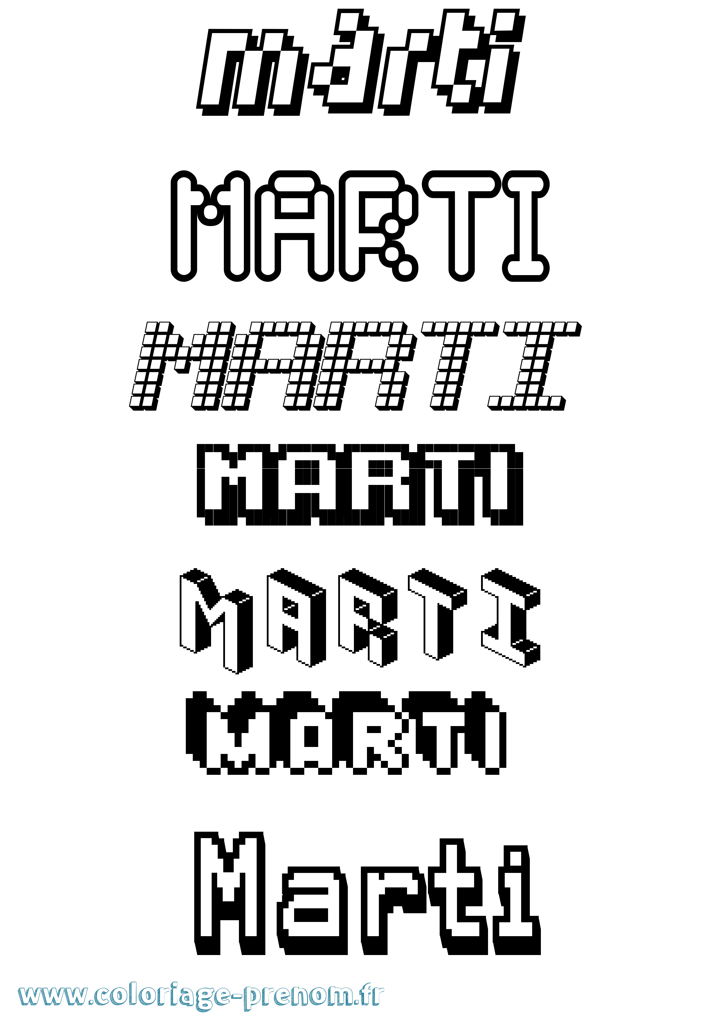 Coloriage prénom Marti Pixel