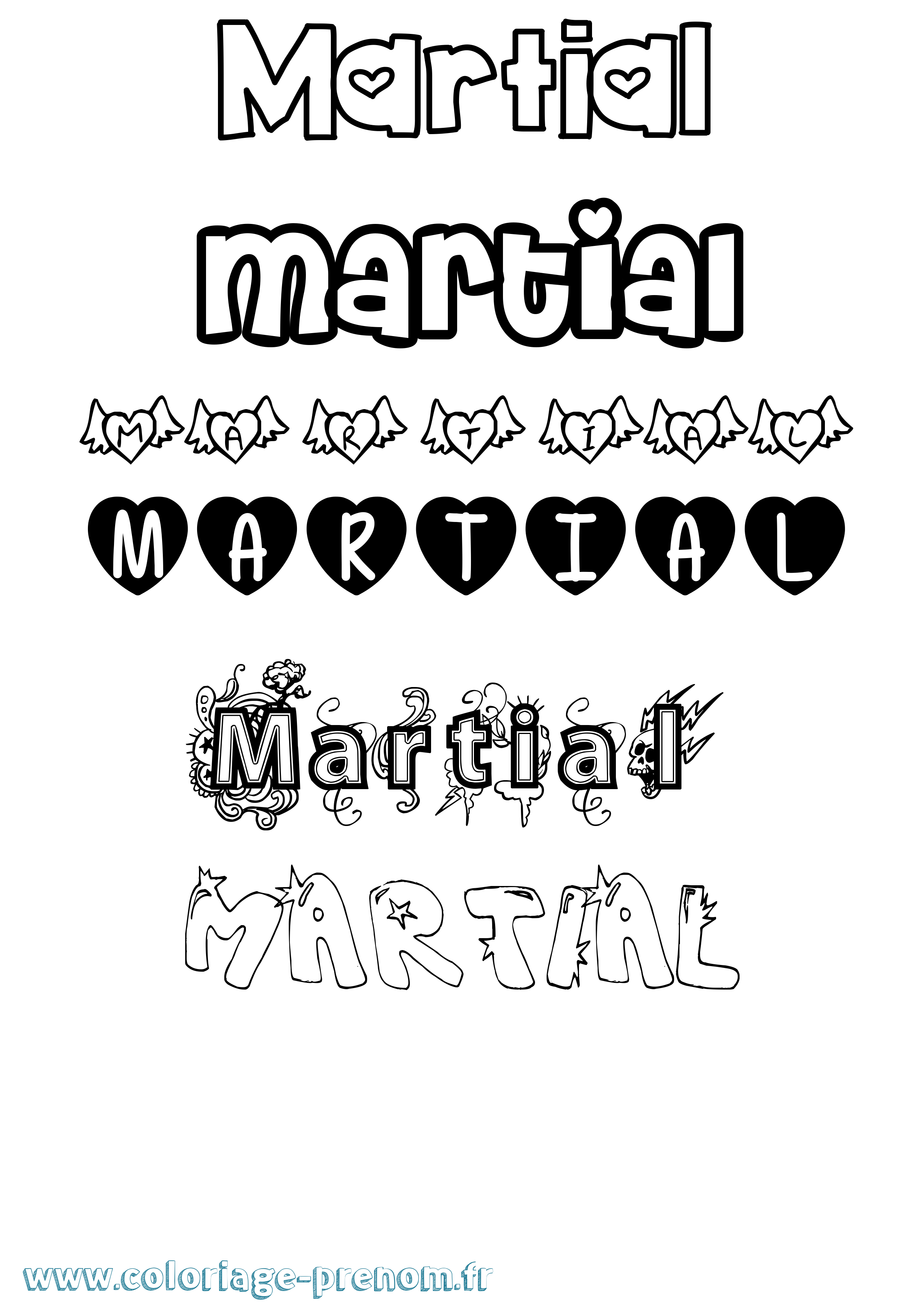 Coloriage prénom Martial Girly