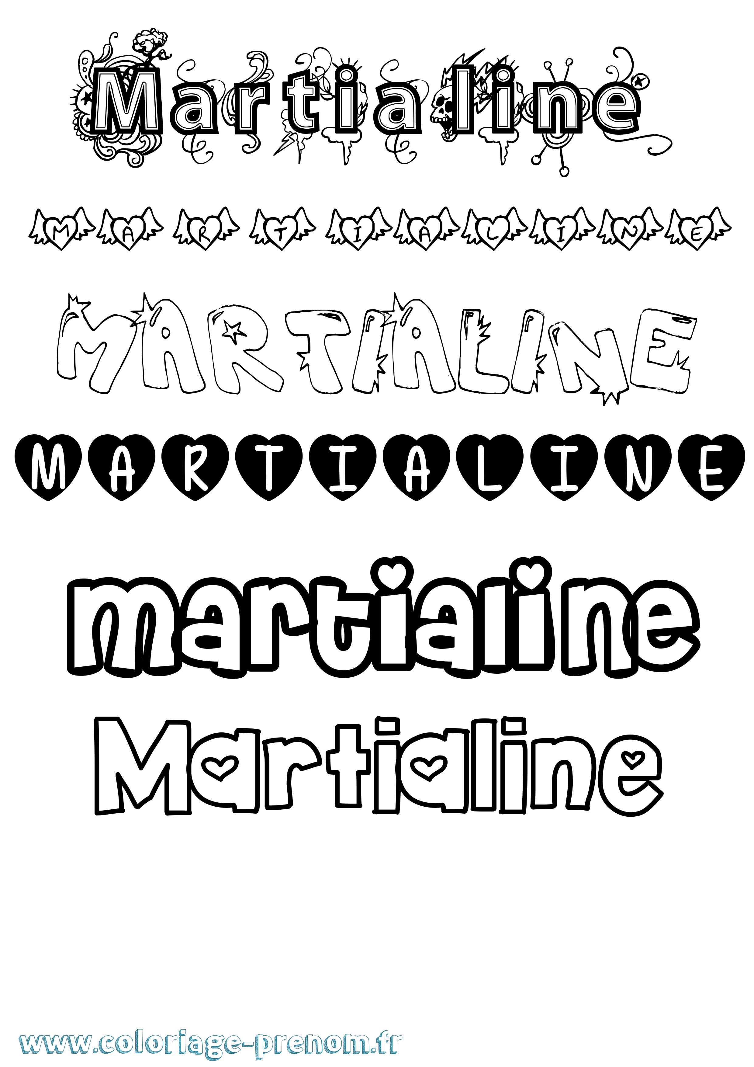 Coloriage prénom Martialine Girly
