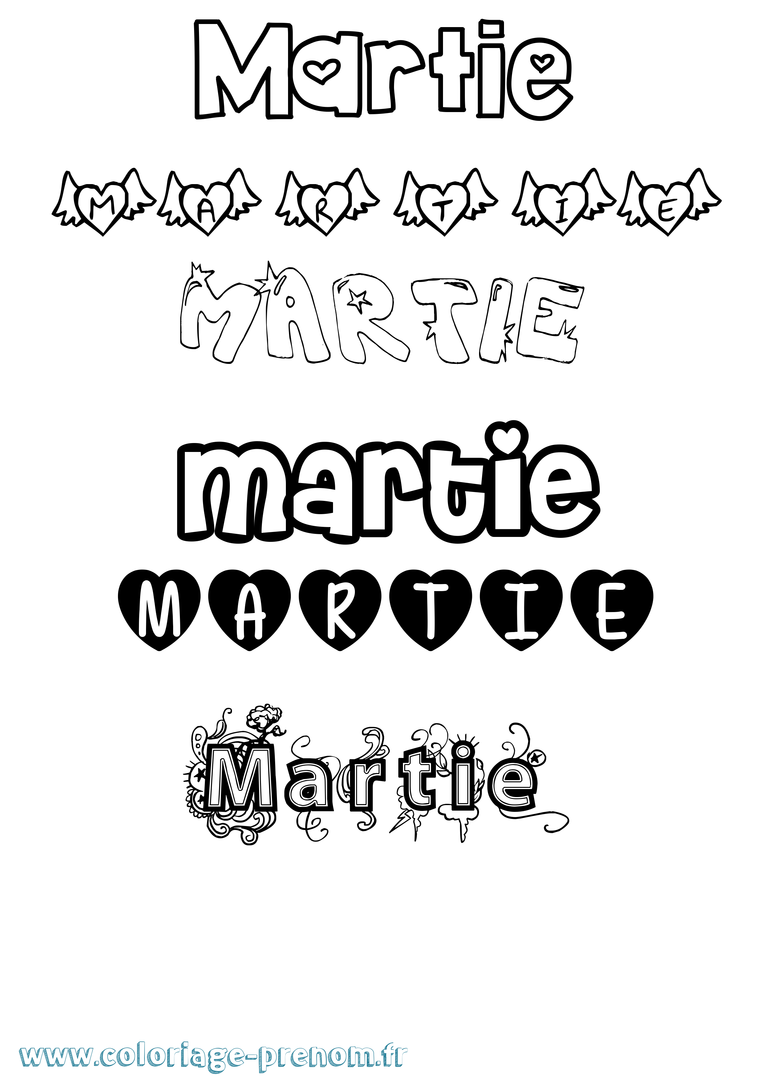 Coloriage prénom Martie Girly
