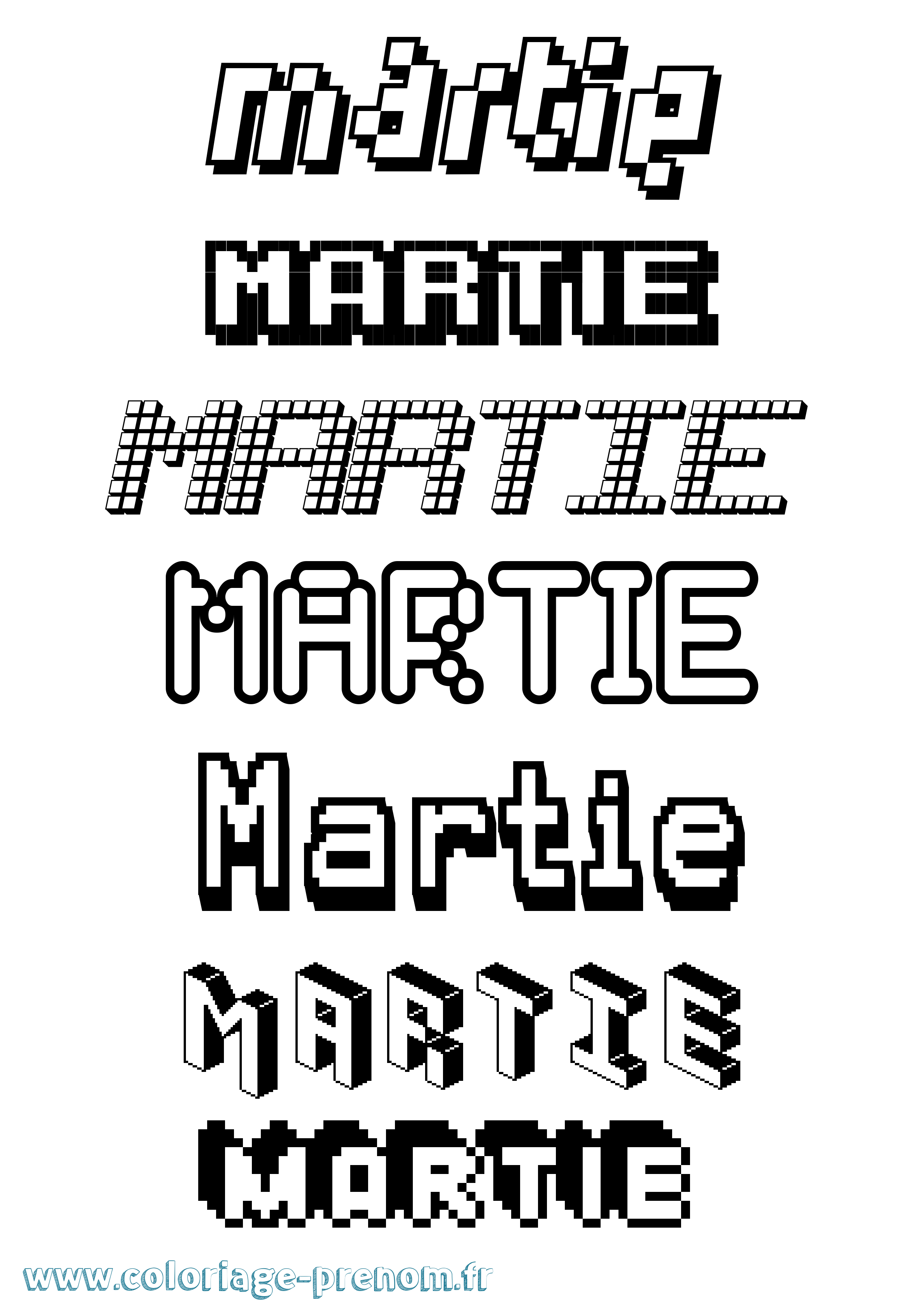 Coloriage prénom Martie Pixel