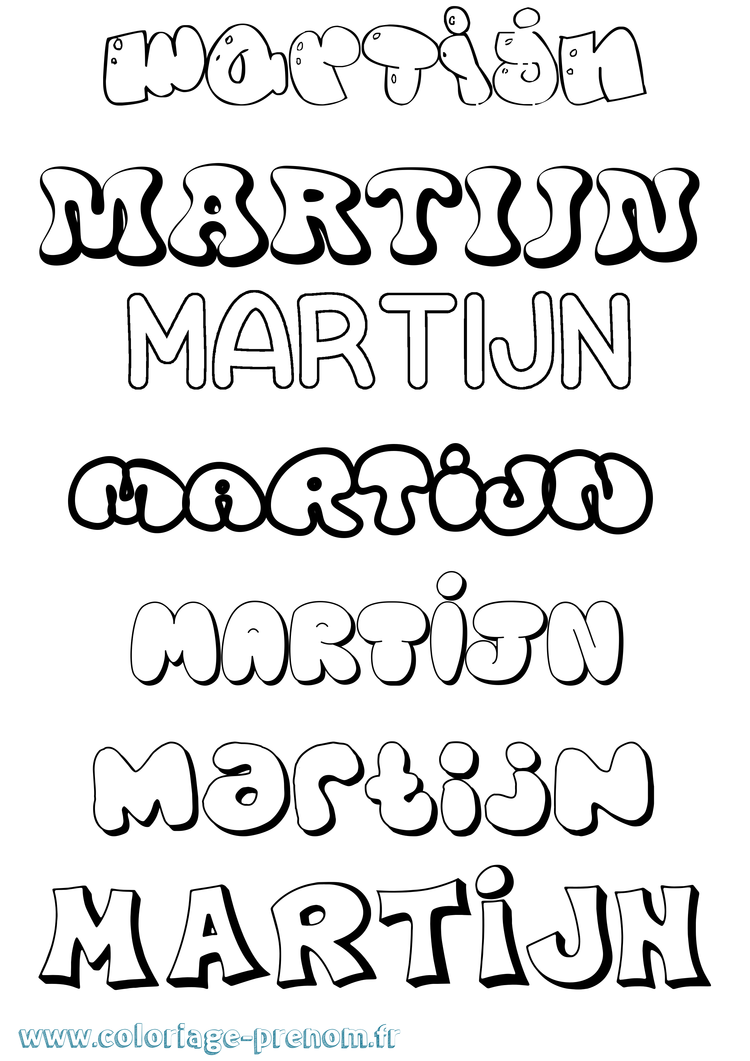 Coloriage prénom Martijn Bubble