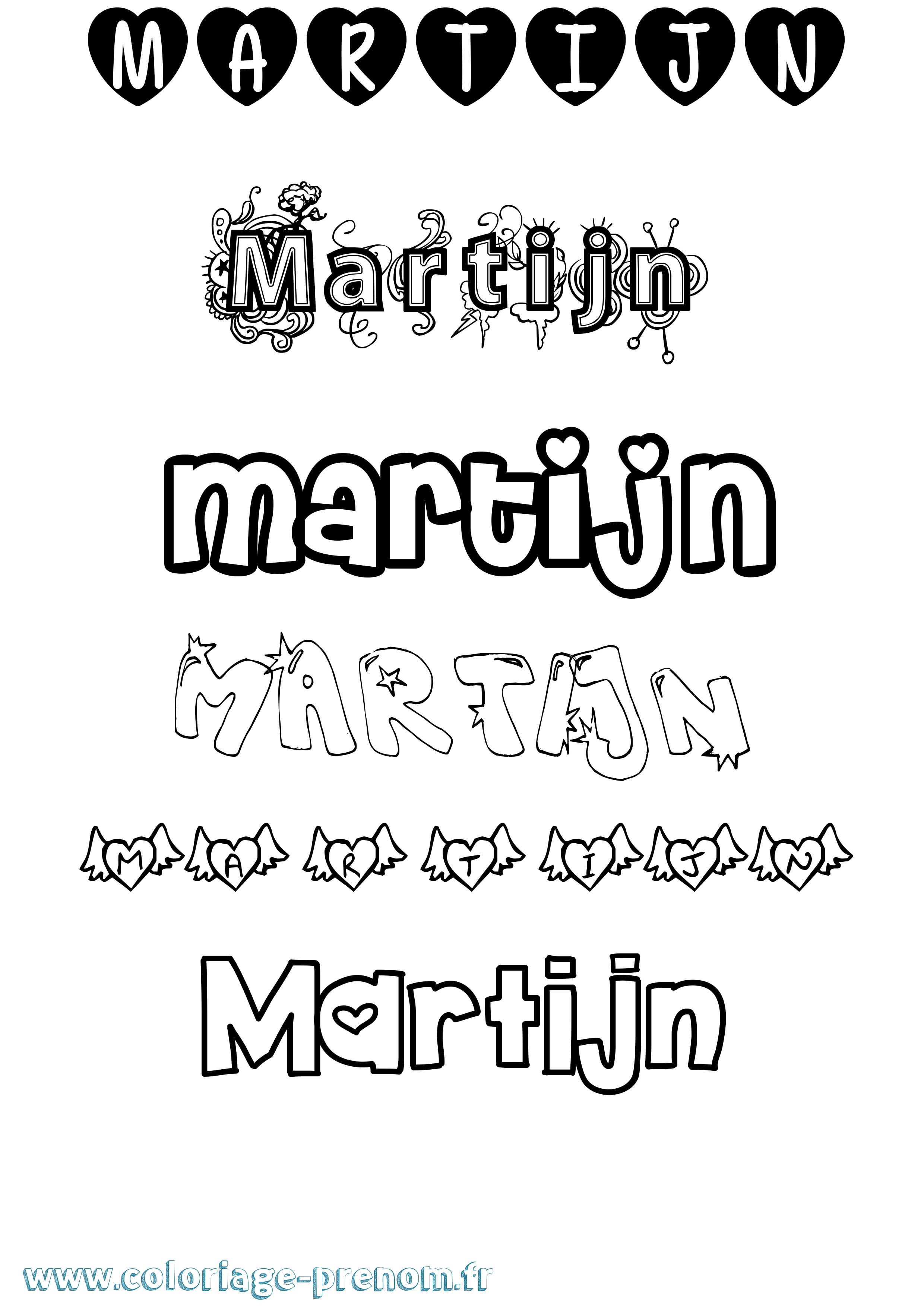 Coloriage prénom Martijn Girly