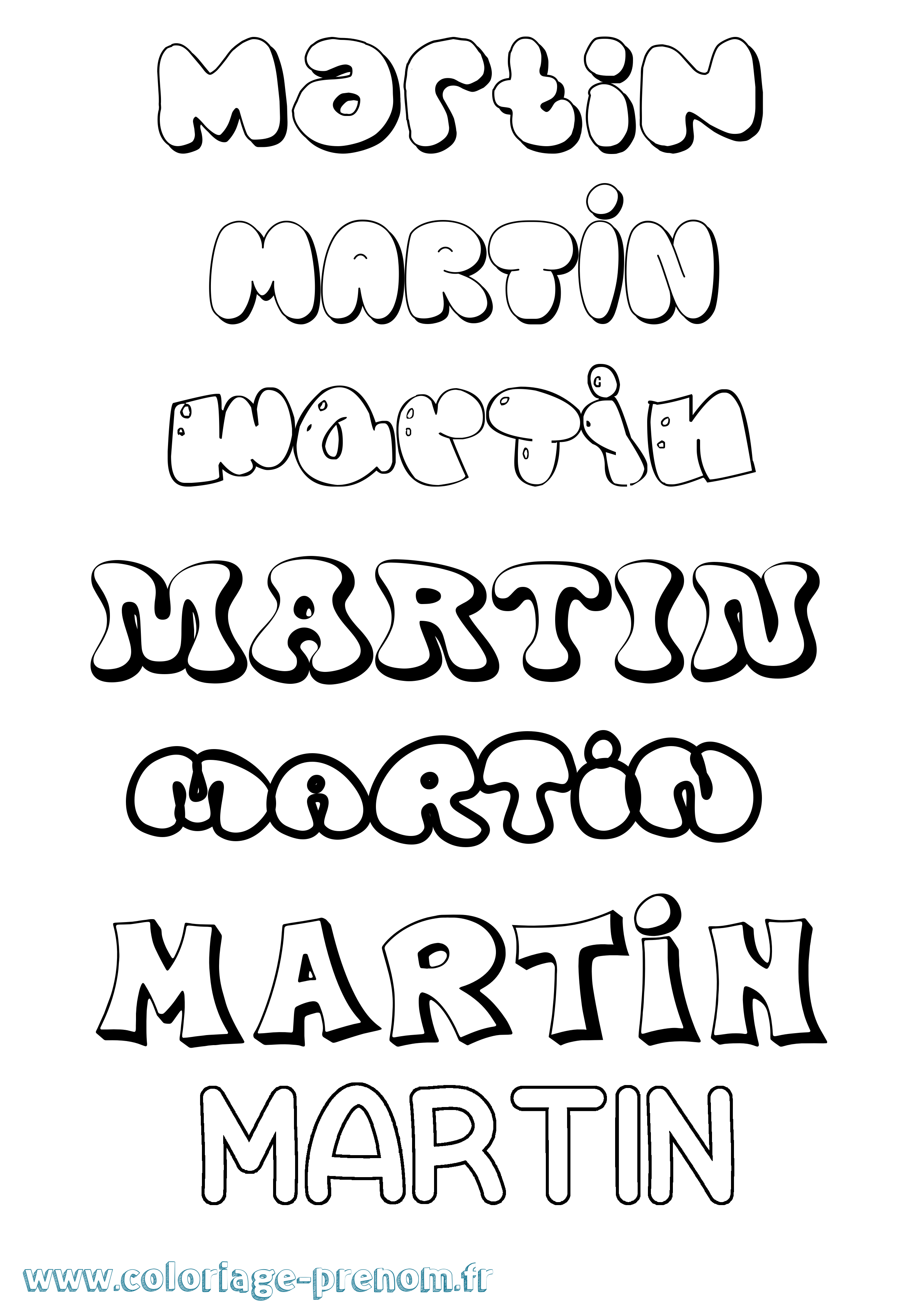 Coloriage prénom Martin Bubble