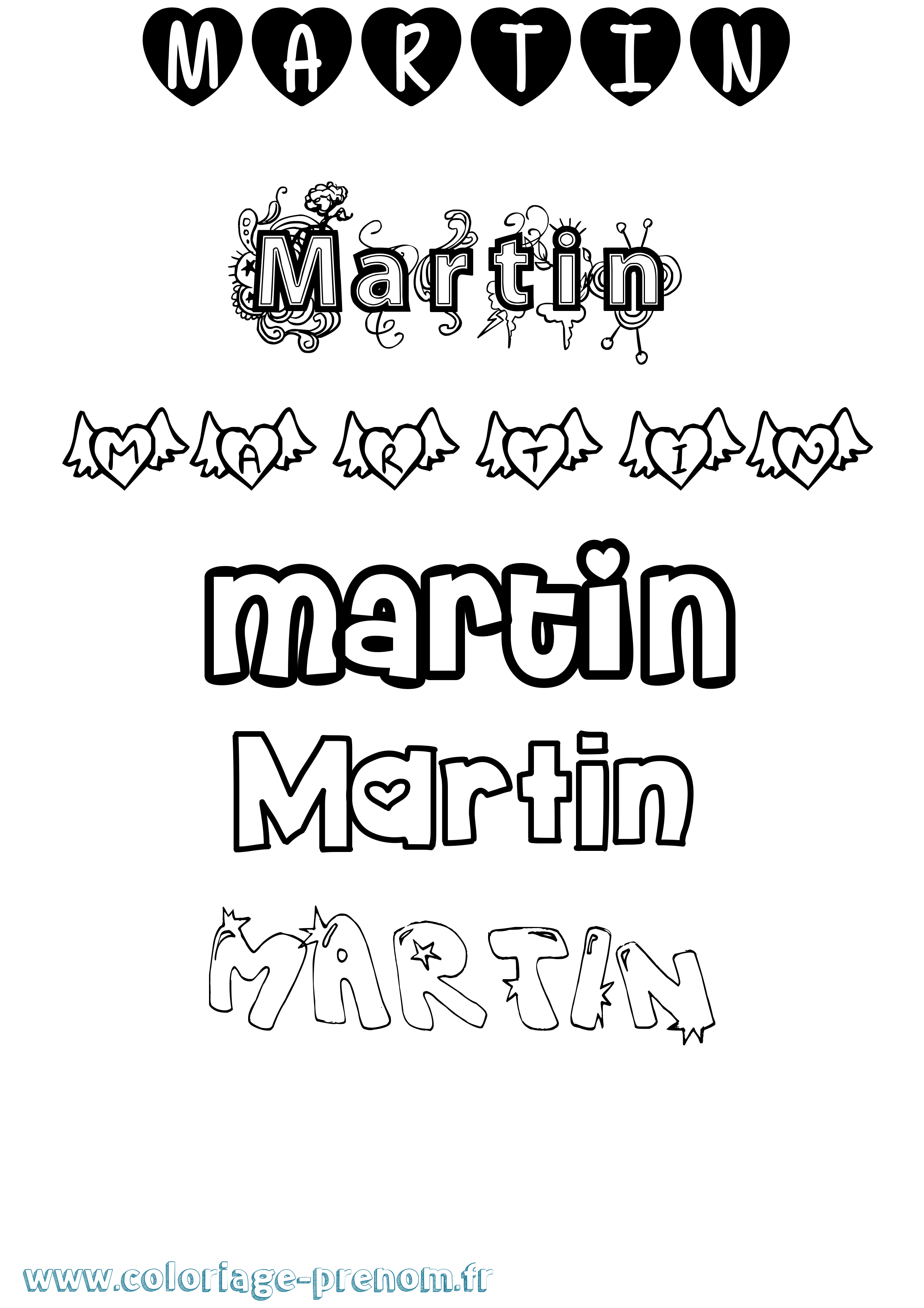 Coloriage prénom Martin Girly