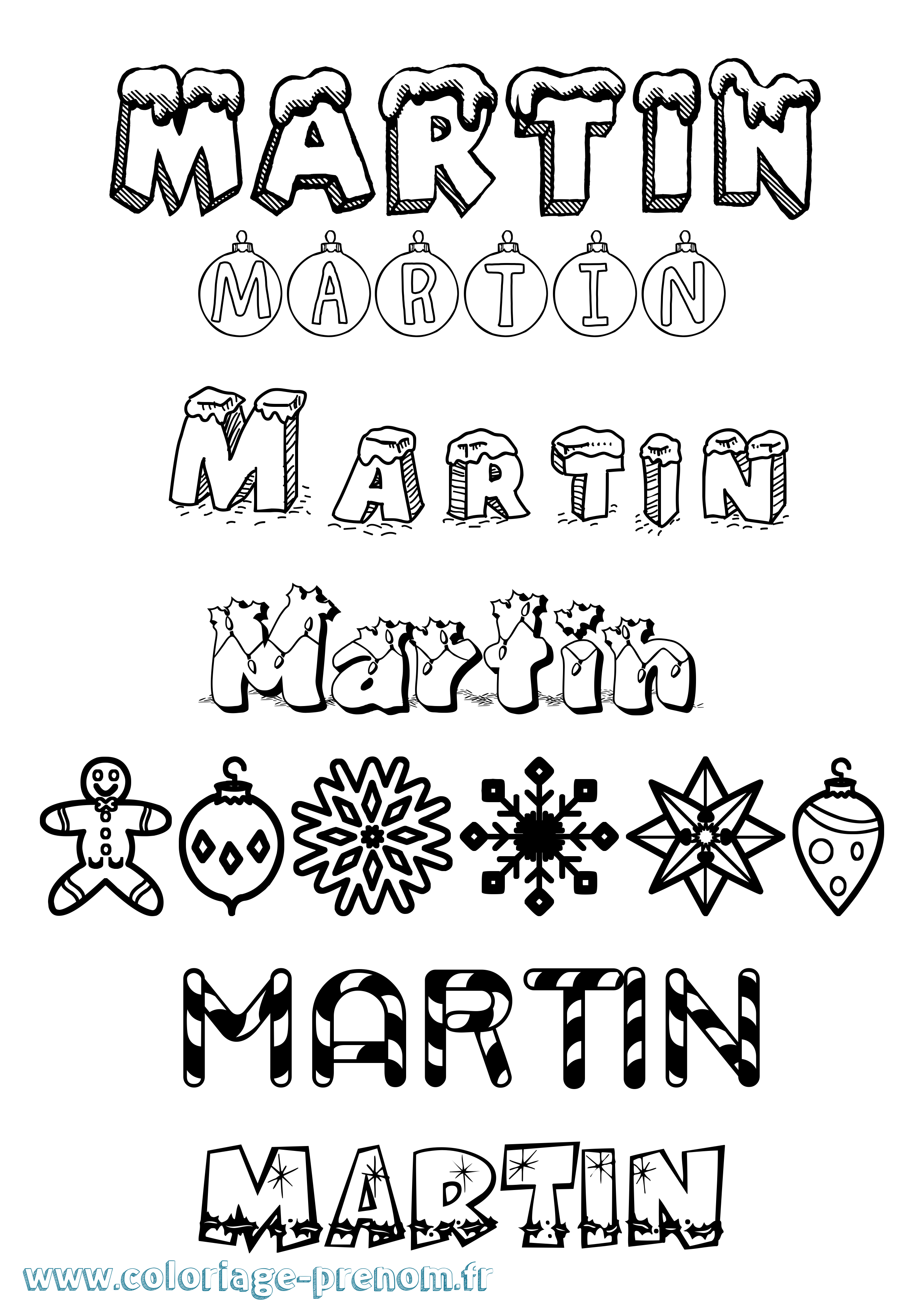 Coloriage prénom Martin Noël