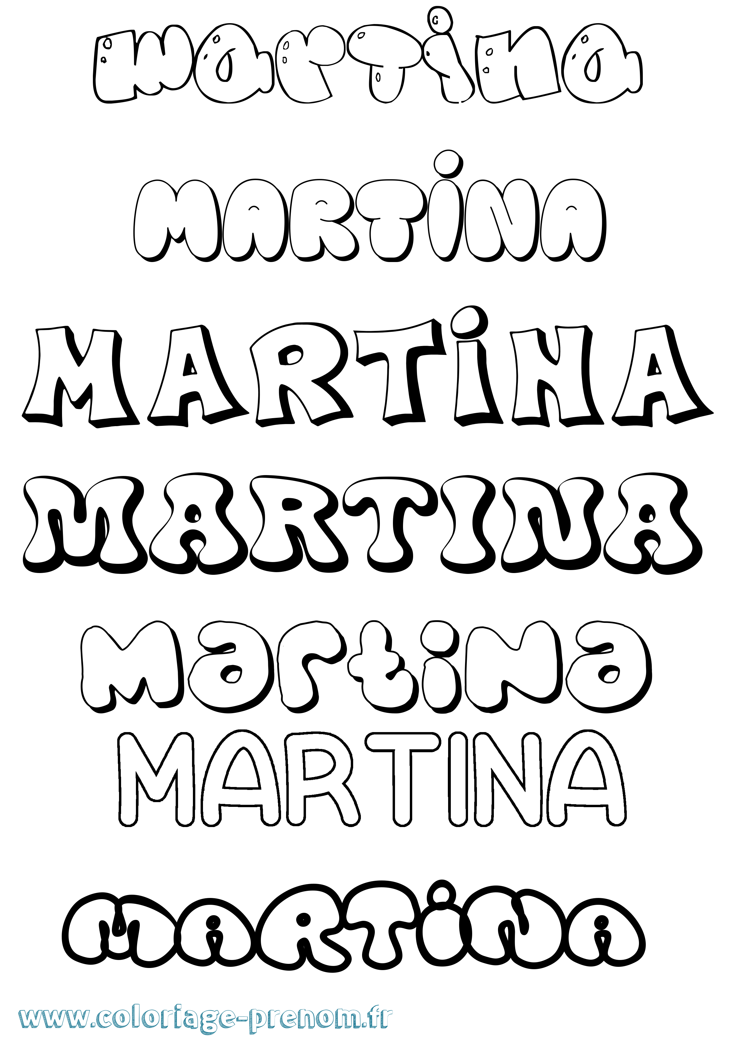 Coloriage prénom Martina Bubble