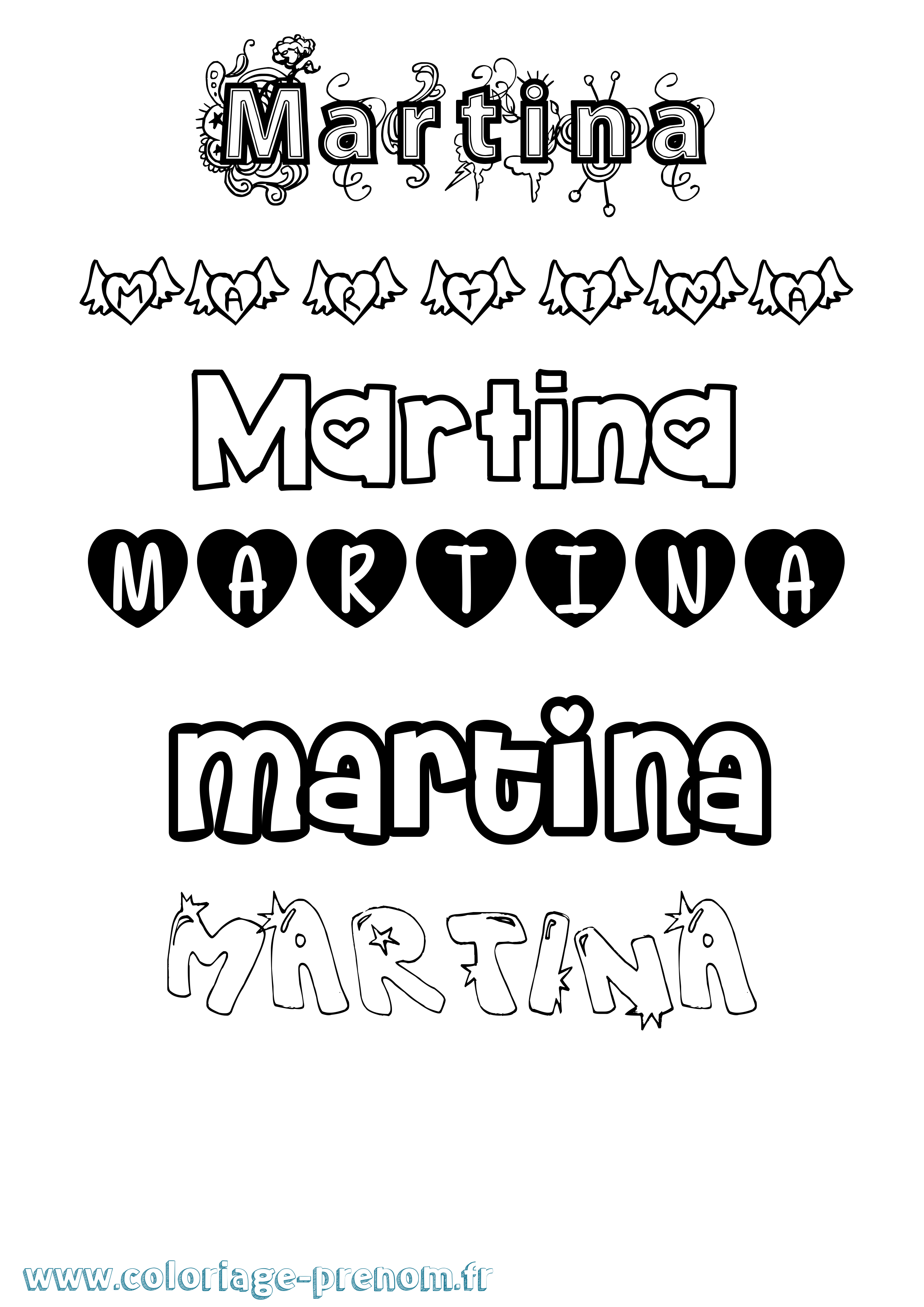 Coloriage prénom Martina Girly