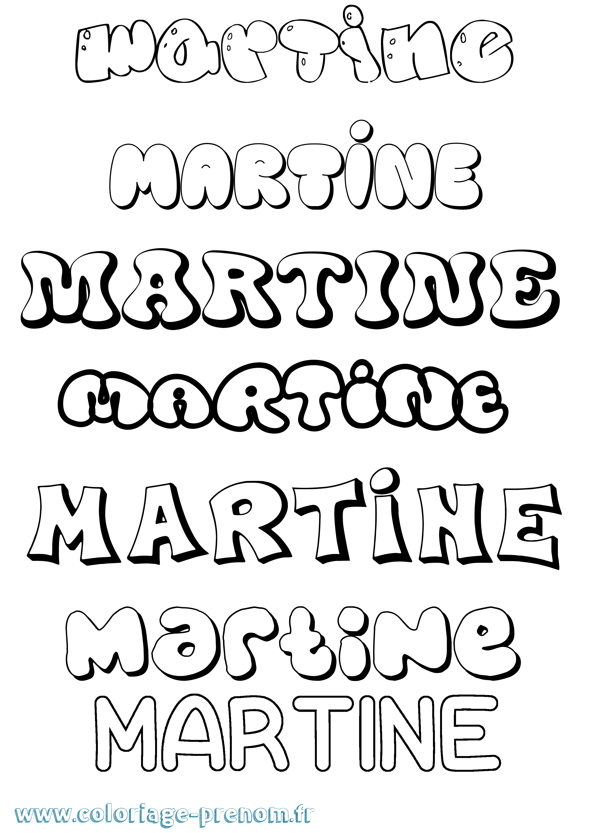 Coloriage prénom Martine Bubble