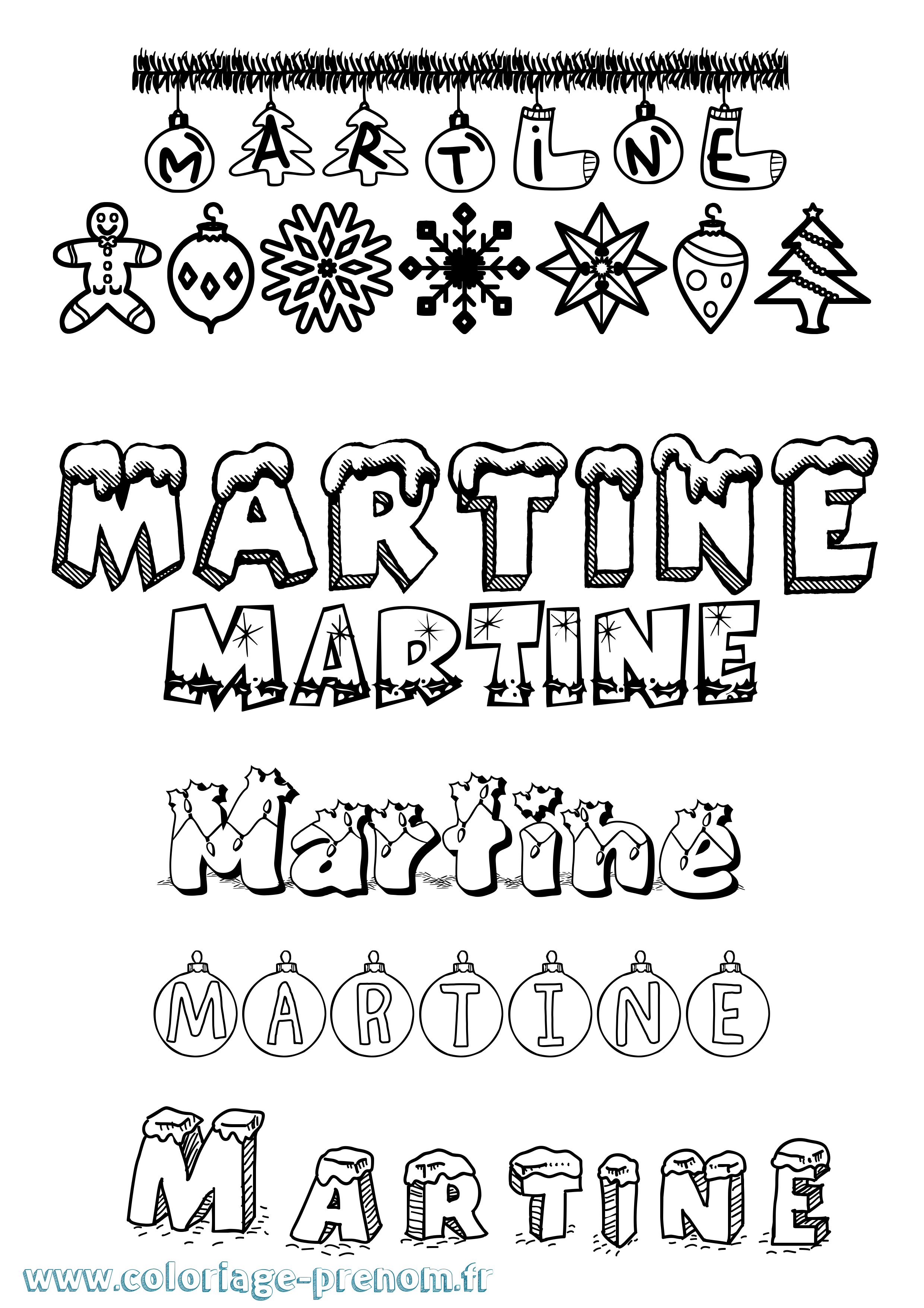 Coloriage prénom Martine Noël