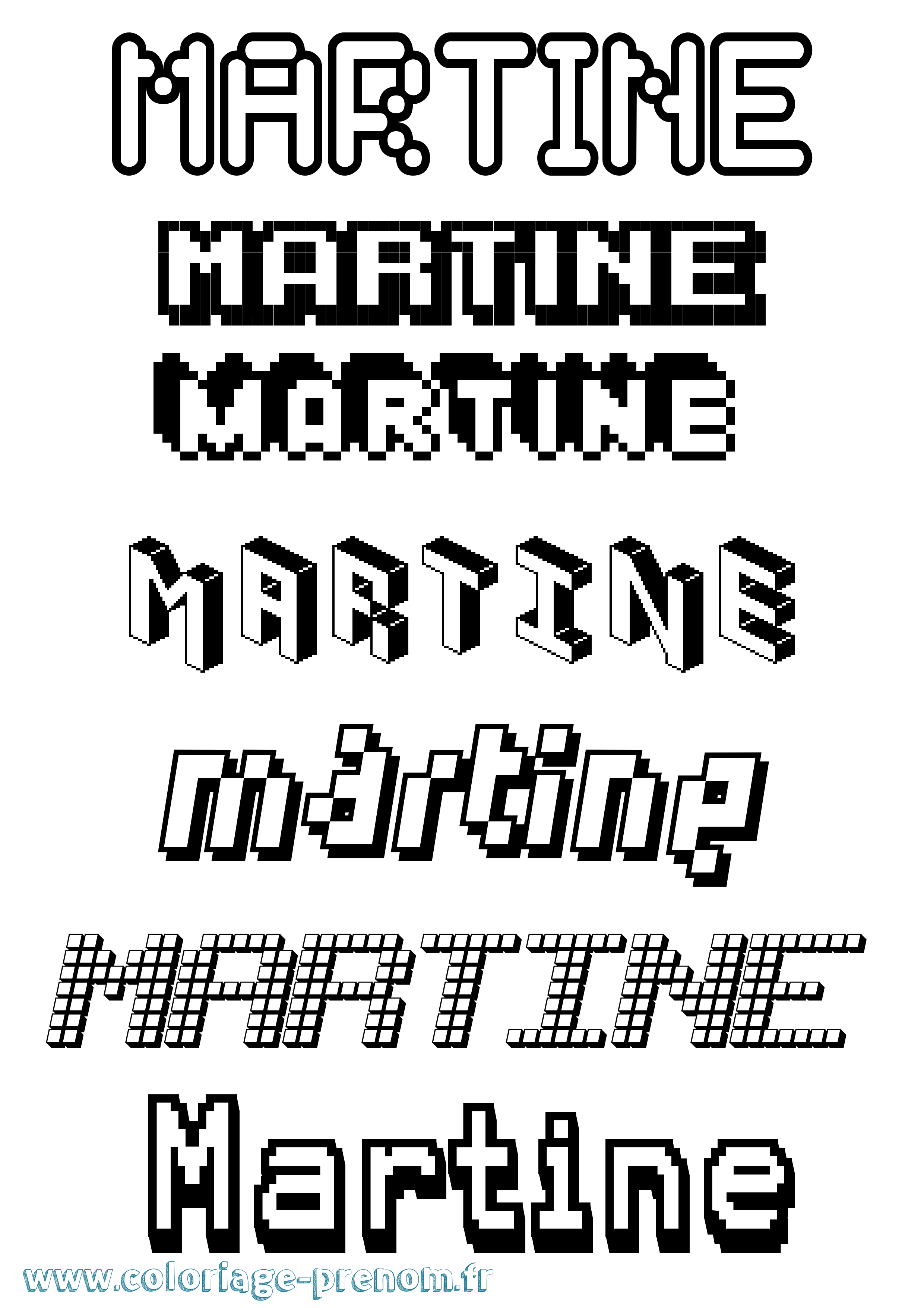 Coloriage prénom Martine Pixel
