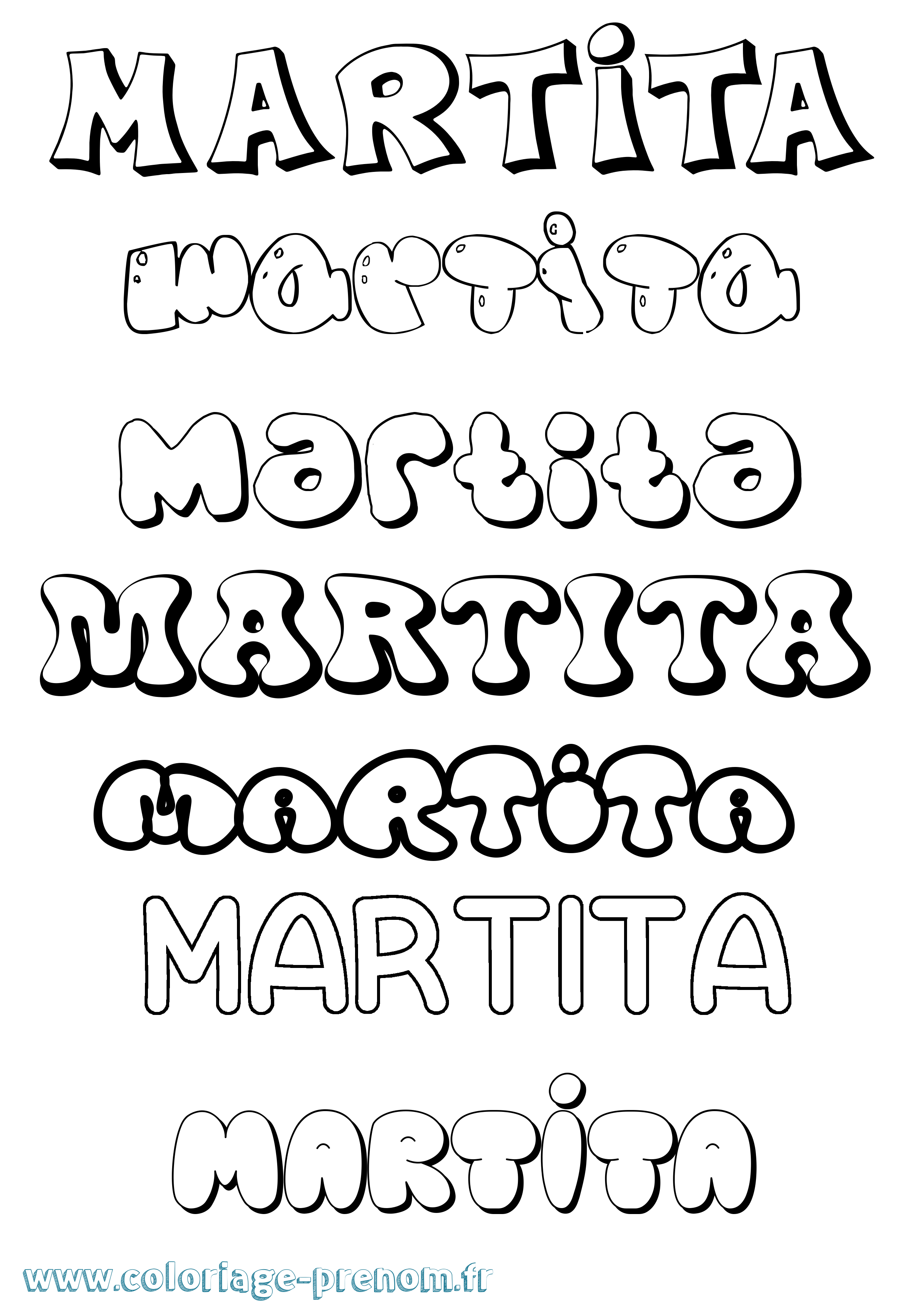 Coloriage prénom Martita Bubble