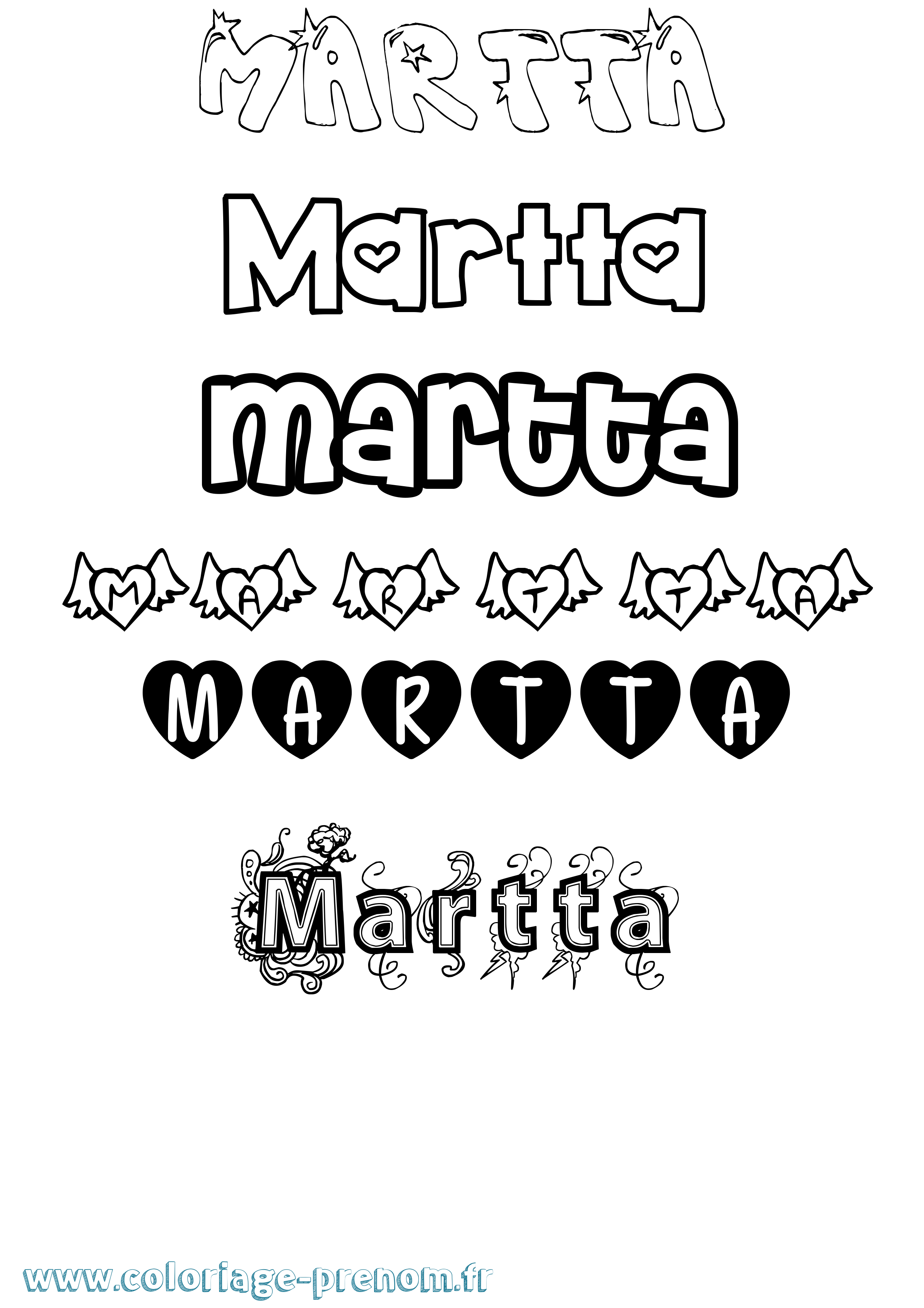Coloriage prénom Martta Girly