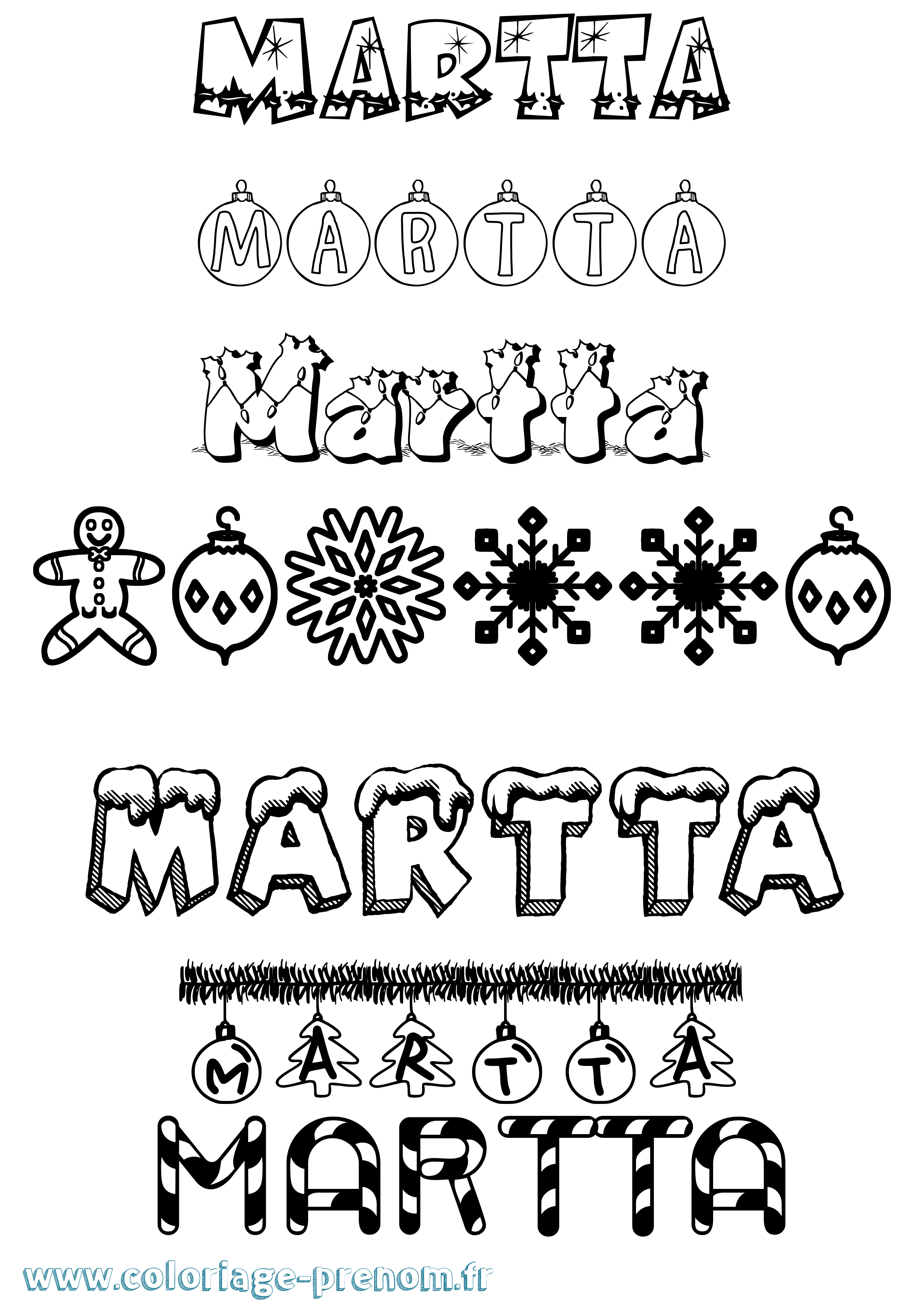 Coloriage prénom Martta Noël