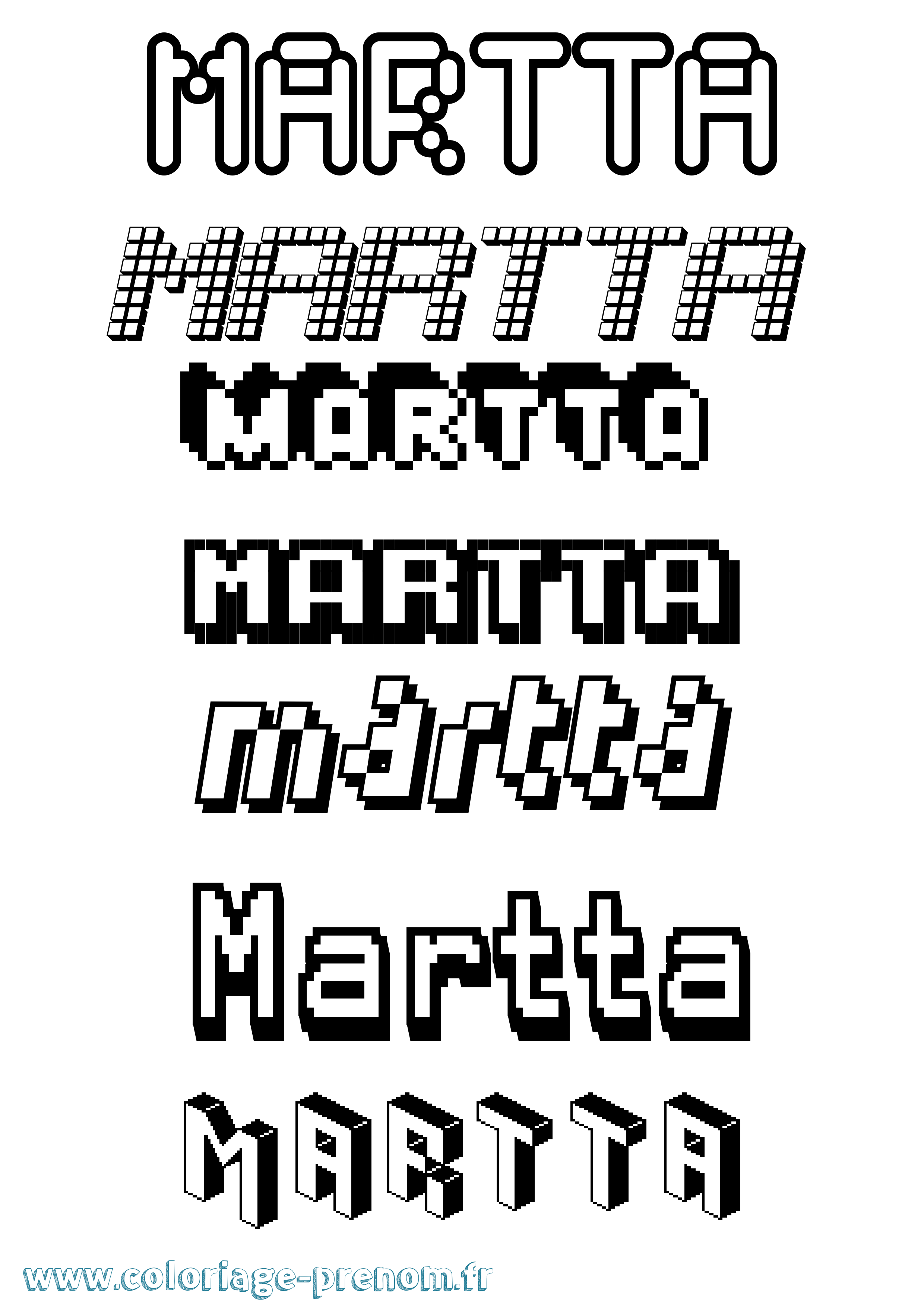Coloriage prénom Martta Pixel