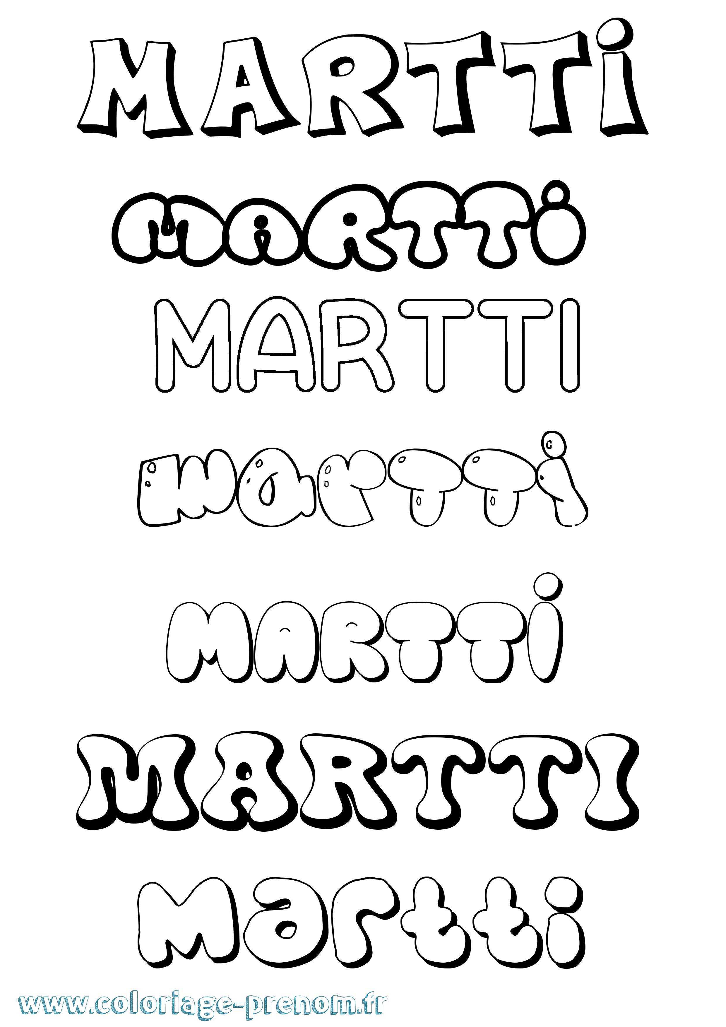Coloriage prénom Martti Bubble