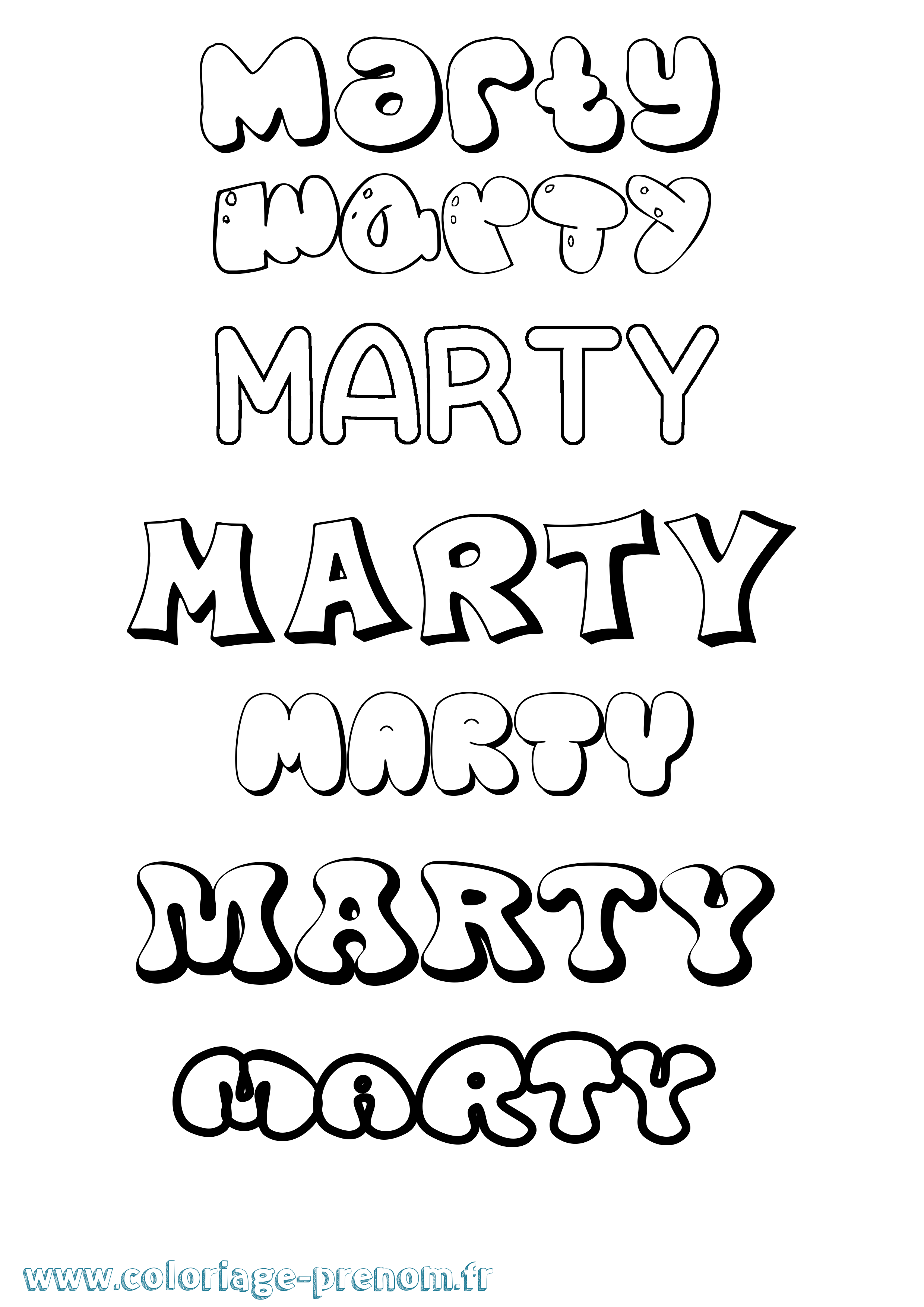 Coloriage prénom Marty Bubble