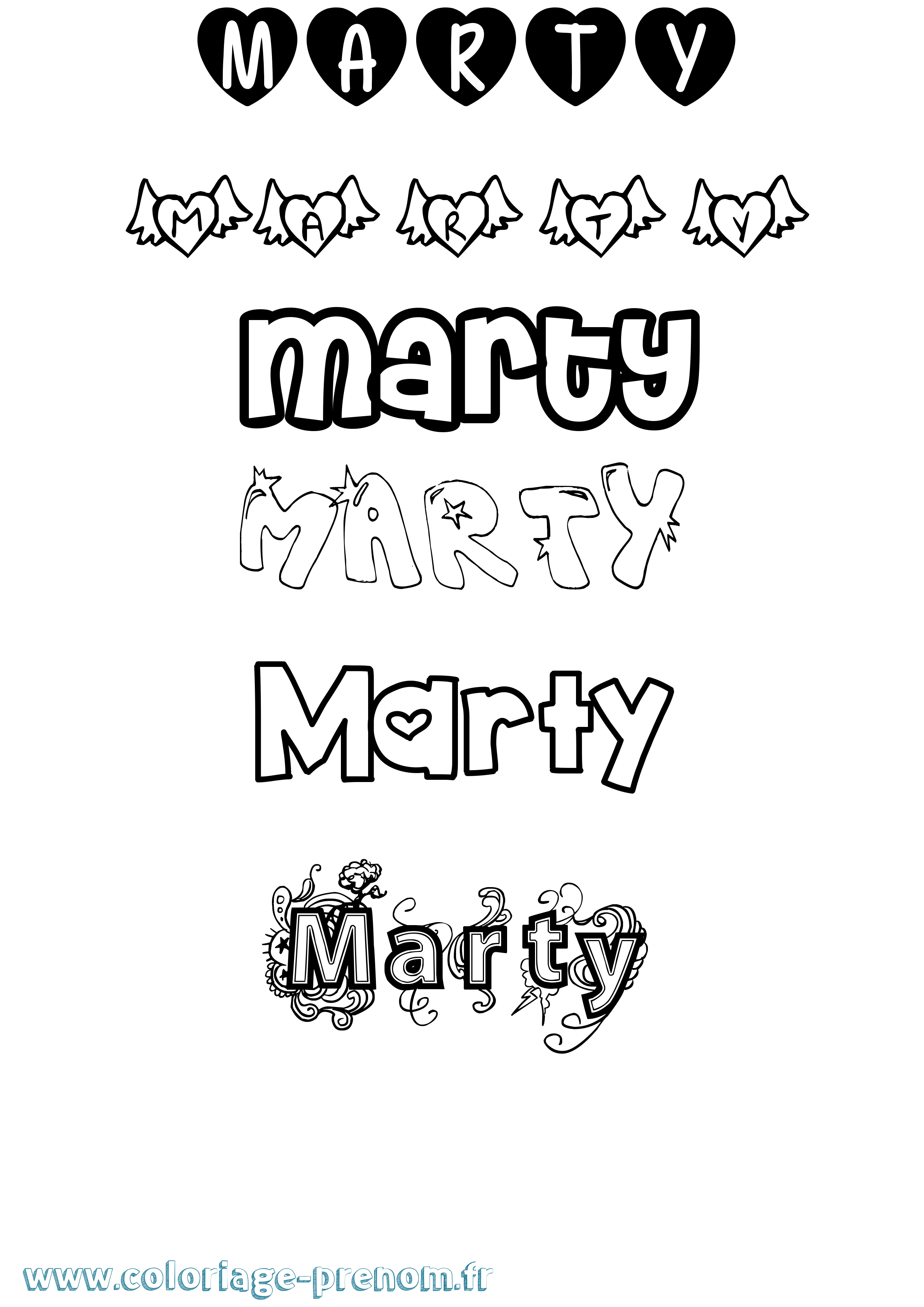 Coloriage prénom Marty Girly